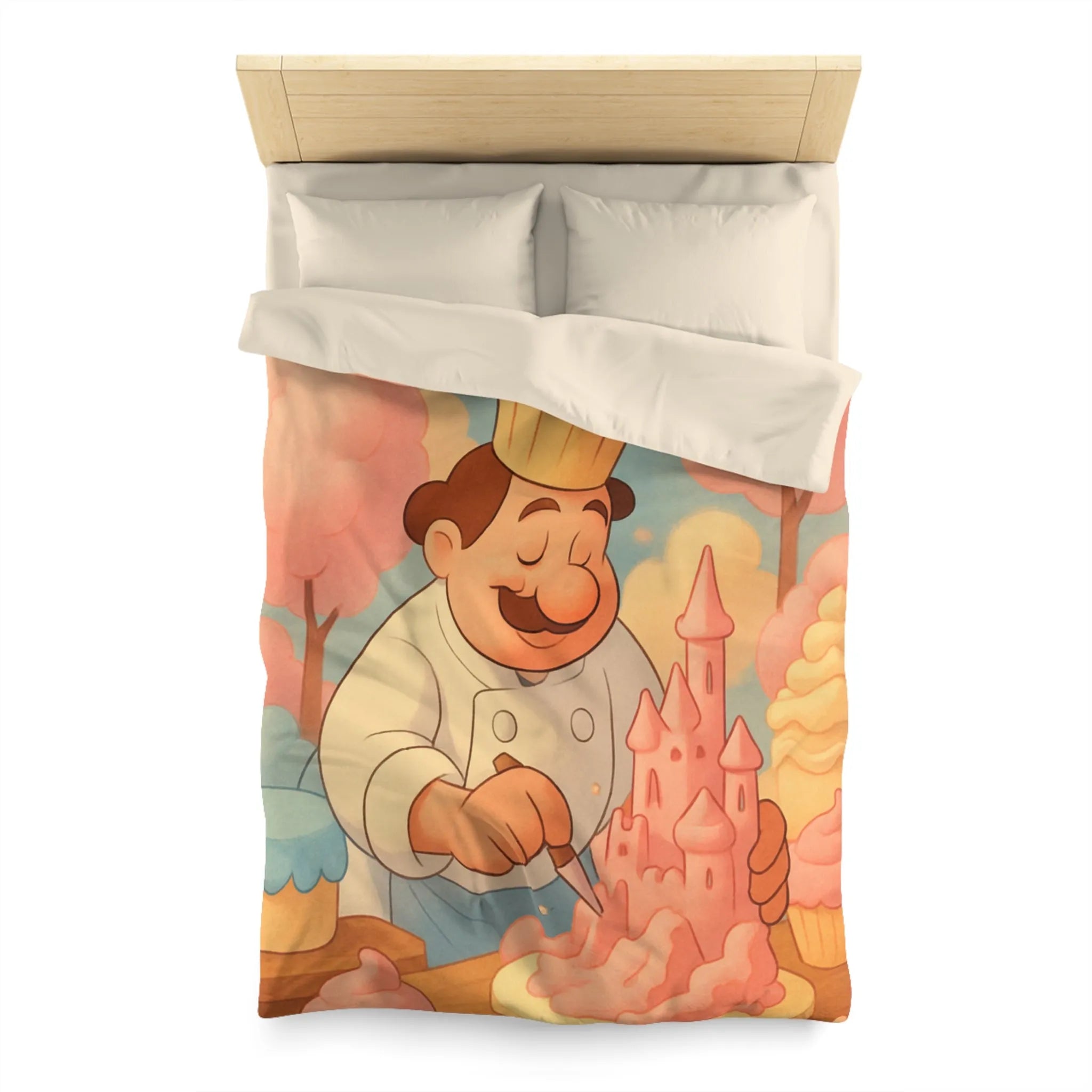 Housse de couette avec pâtissier créatif et château en crème pâtissière colorée