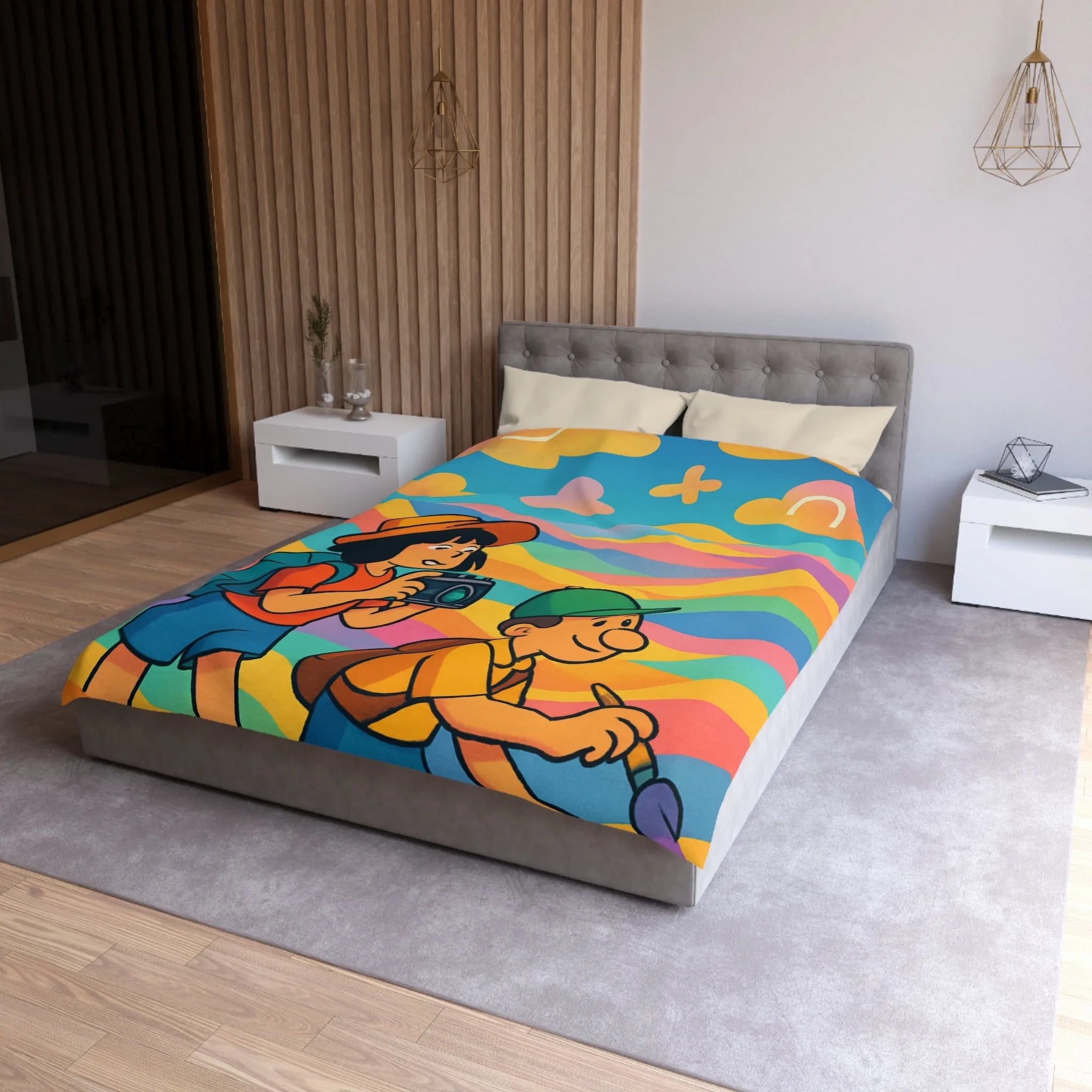 Housse de Couette Enfant avec Effet Arc-en-ciel et Motifs Oniriques Pleins de Couleurs