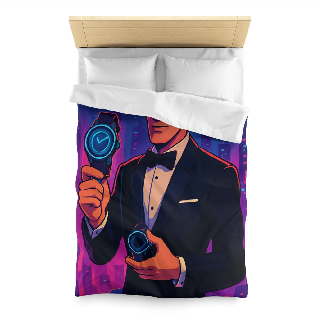 Housse de couette élégante avec illustration moderne et futuriste d'espion mystérieux