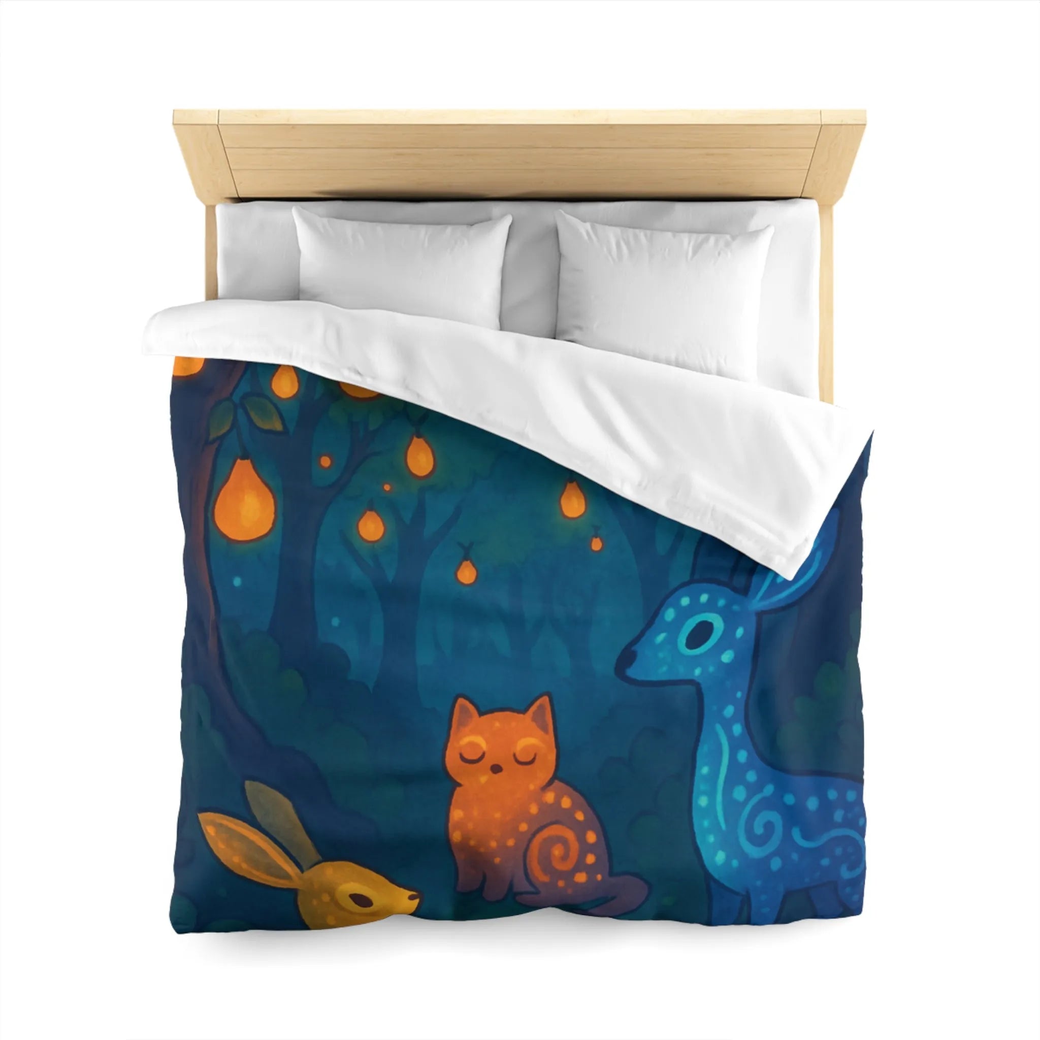 Housse de couette féerique avec animaux et forêt illuminée de lanternes magiques