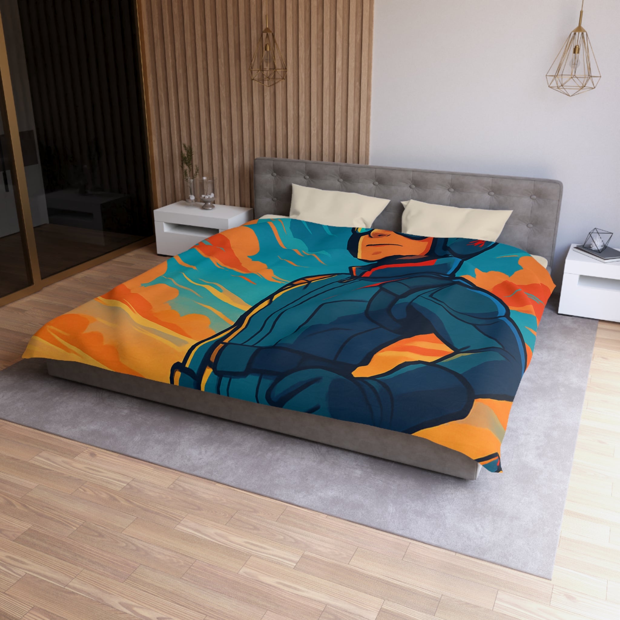 Housse de couette pilote aviateur dessin animé coloré ciel flamboyant jet moderne