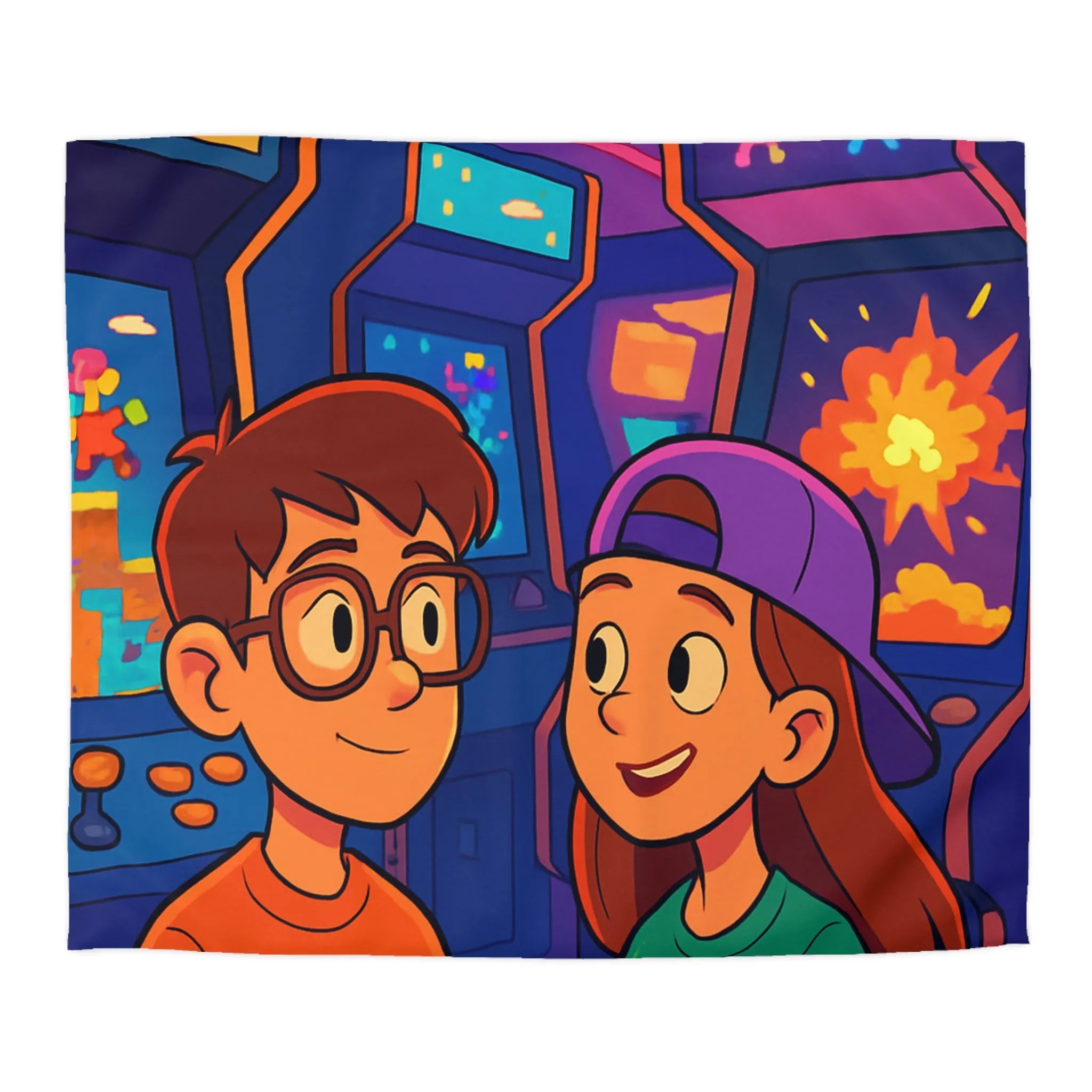 Housse de couette colorée arcade rétro néon pour gamers adolescents ambiance années 80