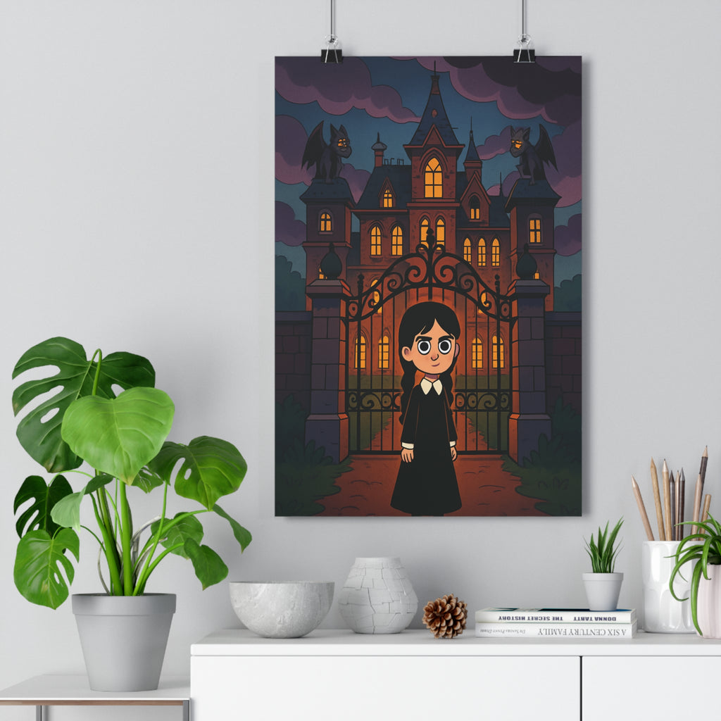 Poster décoratif dessin animé victorien gothique mystique manoir sombre violet noir chambre salon bureau