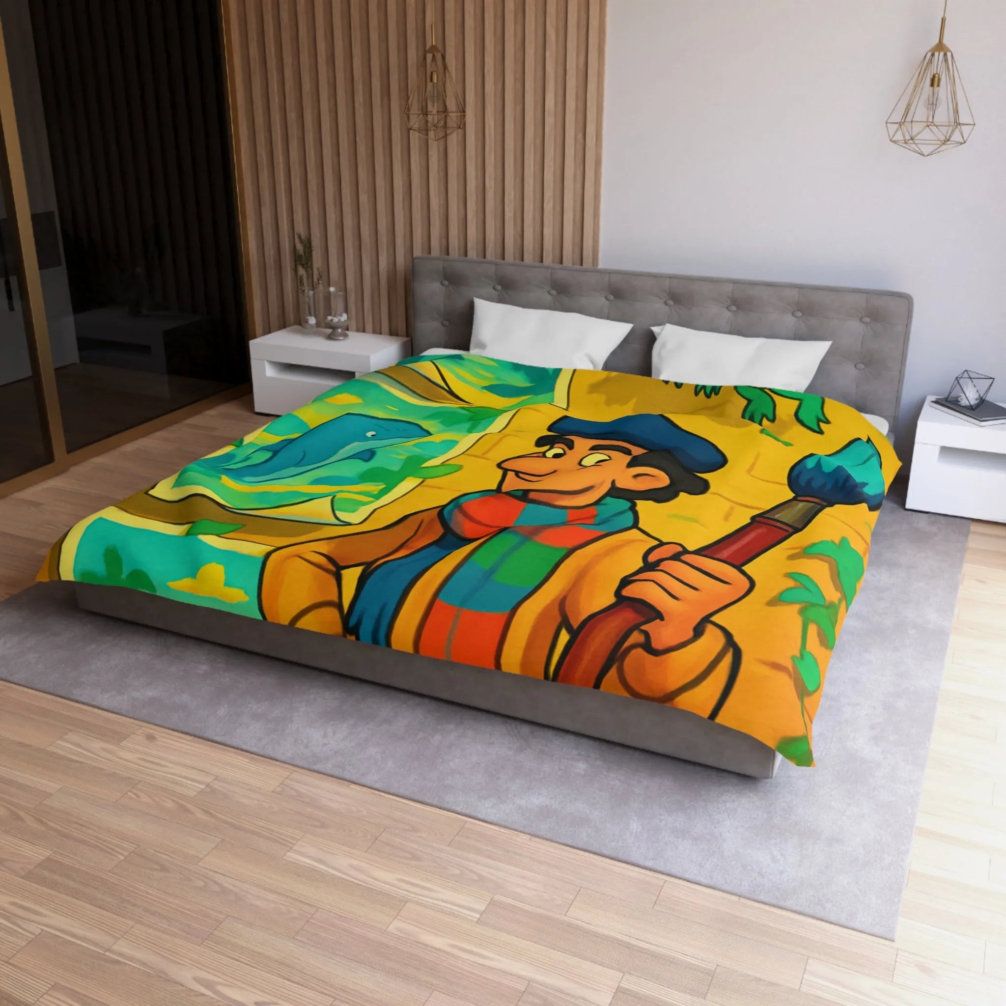 Housse de Couette Microfibre Art Graphique Contemporain Style Décoratif Chambre Tendance