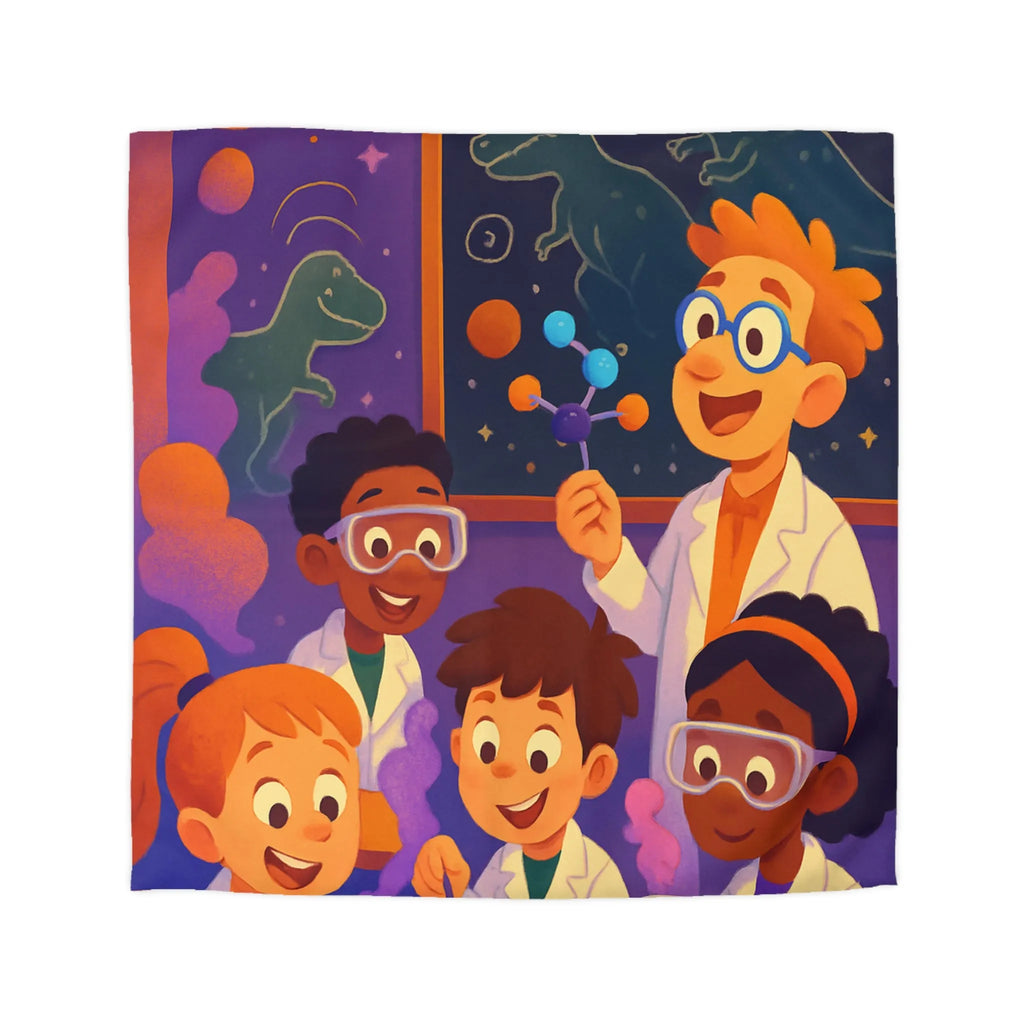 Enfants Curieux en Blouses Blanches Faisant des Expériences Scientifiques Colorées et Amusantes Ensemble