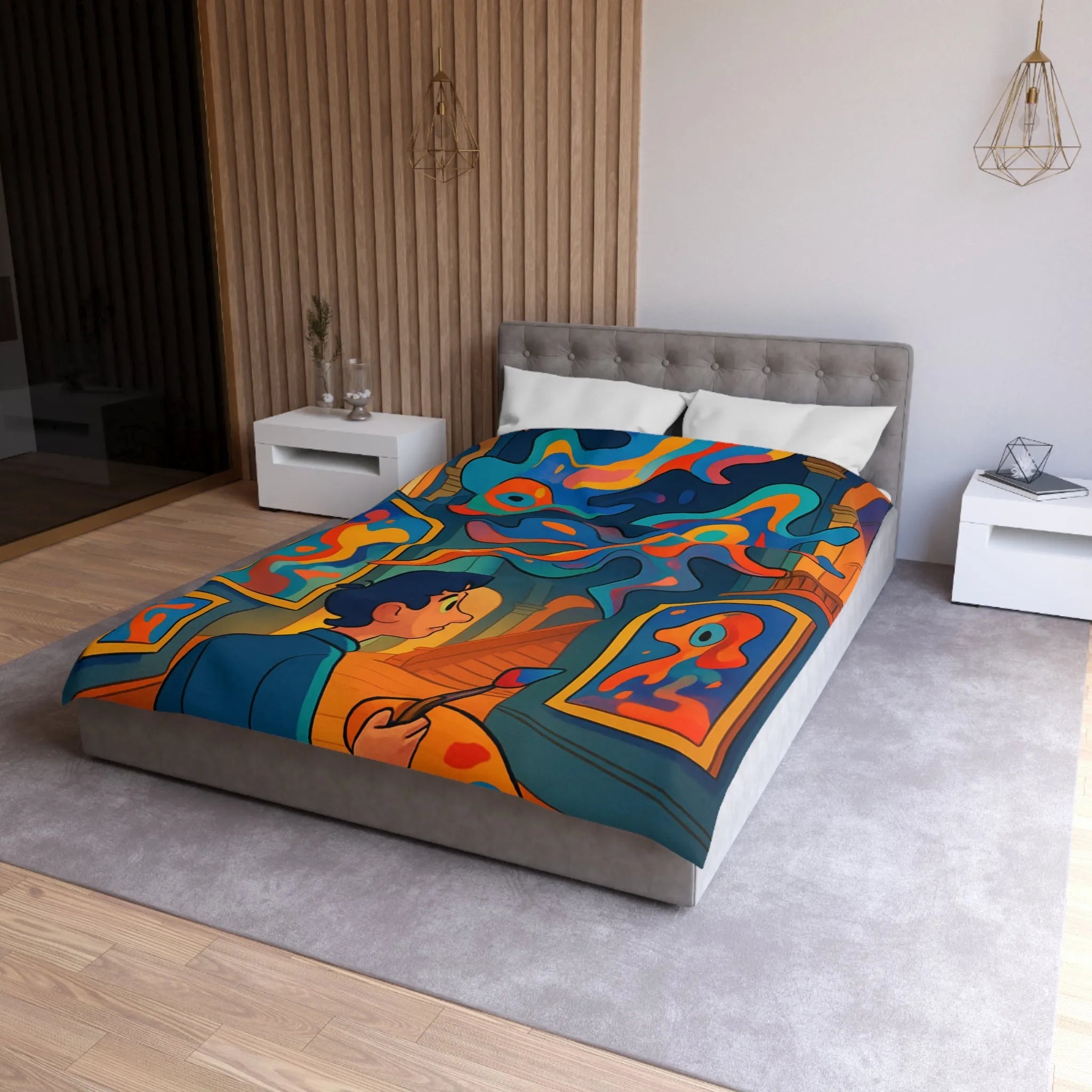 Housse de Couette Microfibre Art Graphique Contemporain Style Décoratif Chambre Tendance