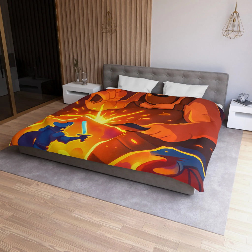 Housse de couette avec illustration colorée d'un forgeron créatif et chevalier