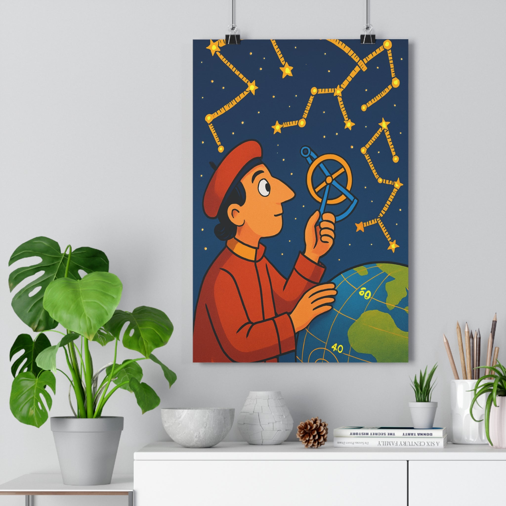 Poster décoratif anime rouge bleu doré mystique céleste enfant chambre constellation étoile instrument observation