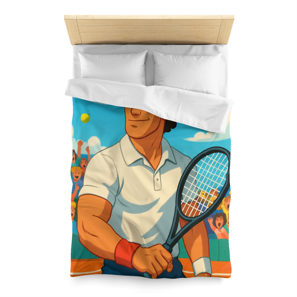 Housse de couette vibrante avec joueur de tennis vintage, bandeau et balles jaunes