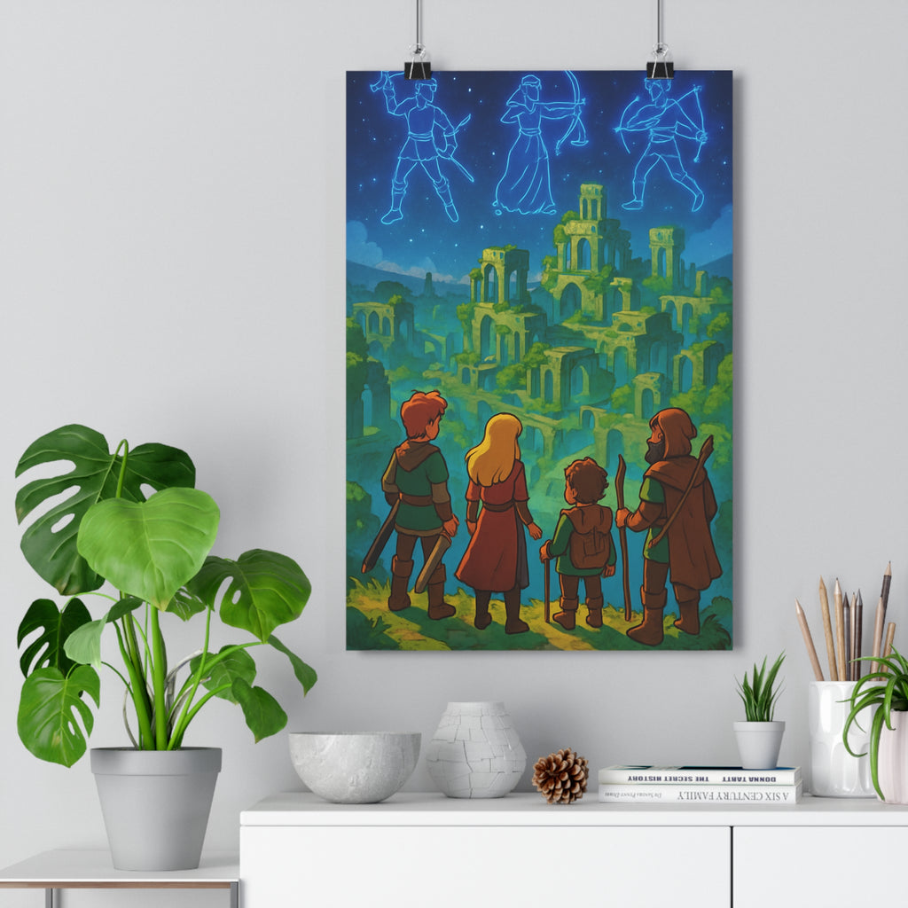 Poster décoratif animé bleu vert mystique aventure salon chambre intérieur créatif artistique fantastique captivant