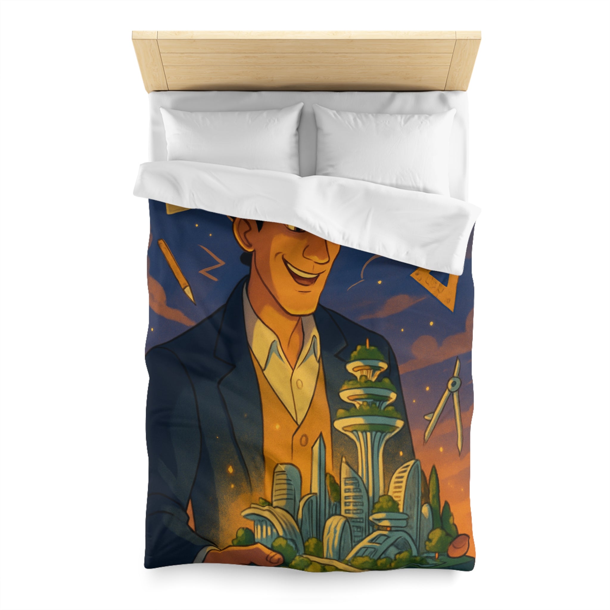 Housse de couette urbaine avec design futuriste, ambiance artistique et couleurs somptueuses