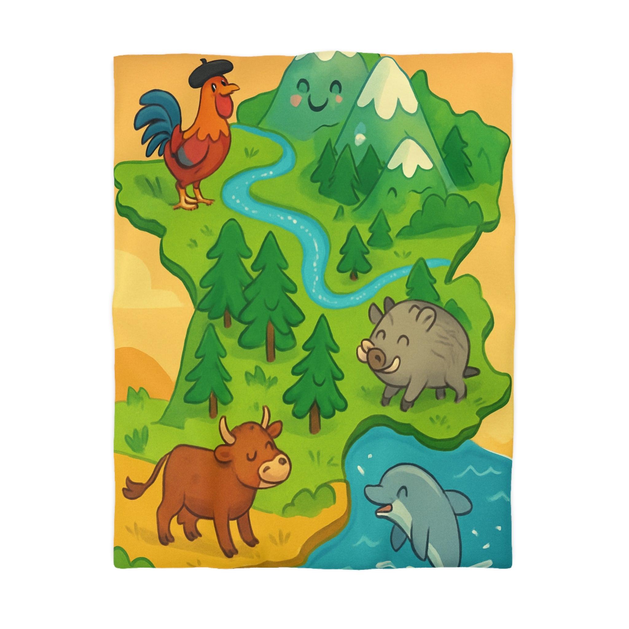 Housse de couette pour enfant avec animaux et paysage de France ludique et coloré