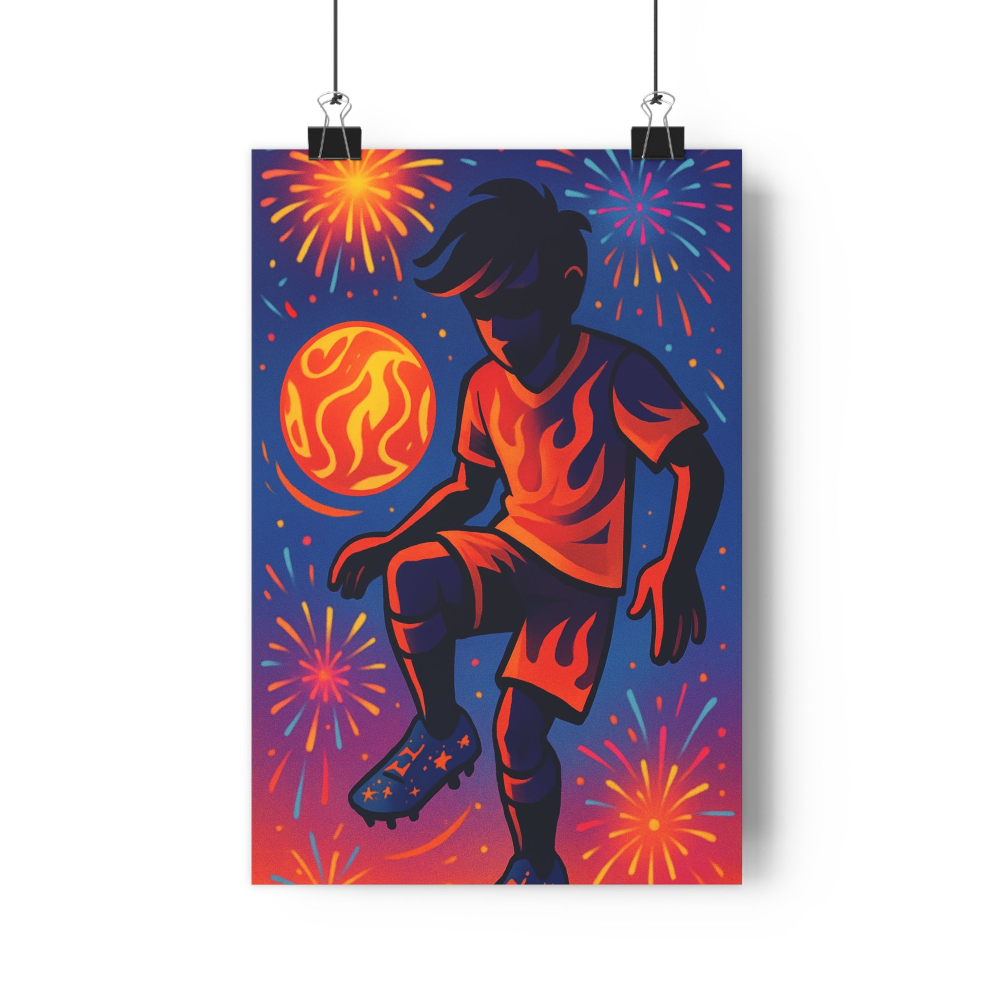 Poster décoratif dynamique football cartoon joyeux chambre enfant sportif coloré moderne vibrant ambiance festive
