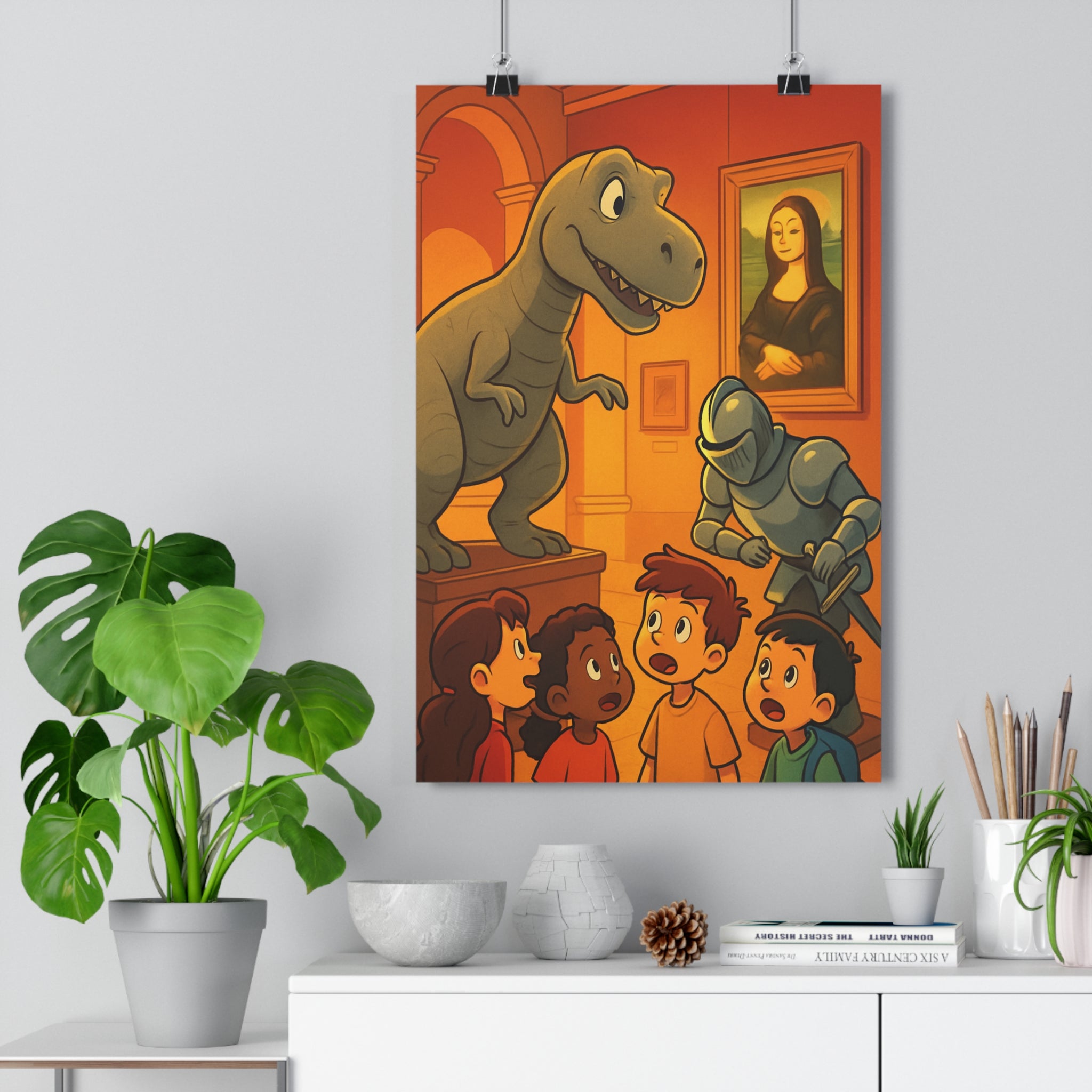 Poster décoratif enfant musée imaginaire animé joyeux coloré chambre curiosité aventure éducatif vibrant ambiance