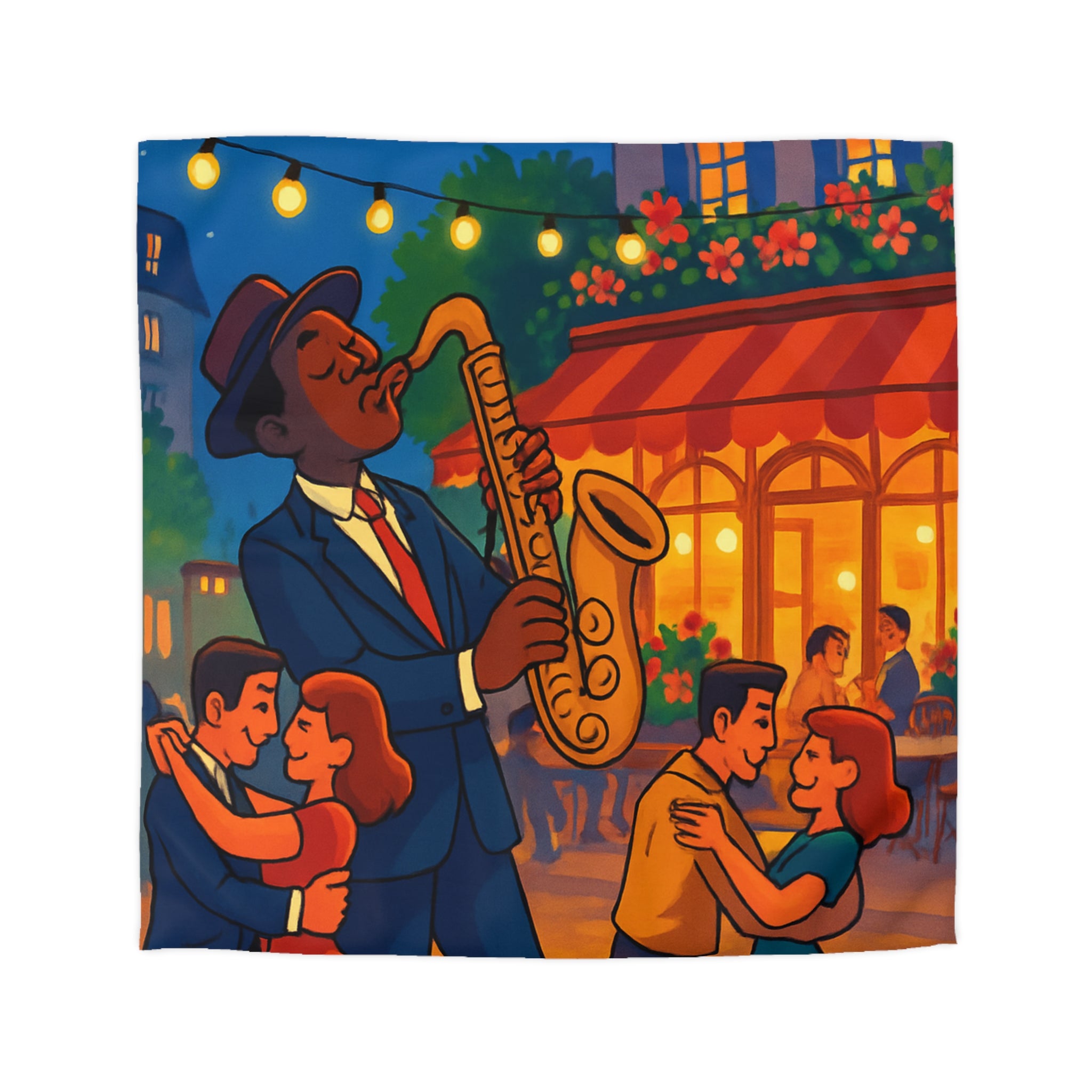 Housse de Couette Romantique Jazz Nuit avec Danseurs et Lumières Ambiance Parisienne