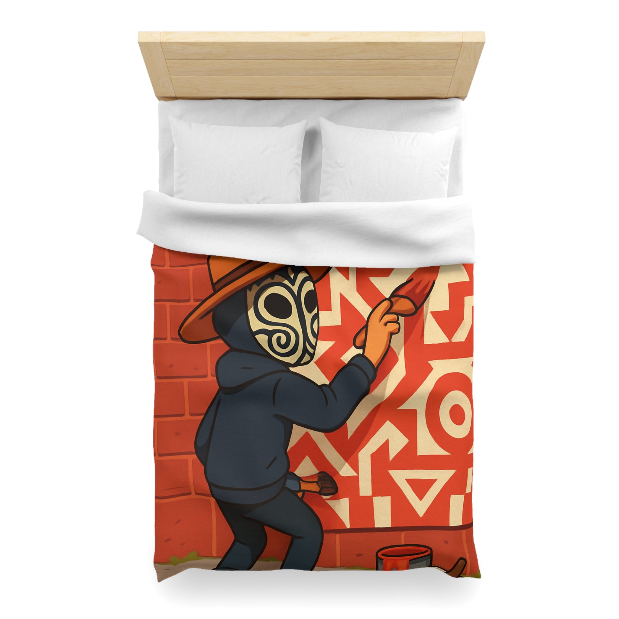 Housse de Couette Style Graffiti Masque Ethnique en Rouge et Blanc Pour Chambre Adulte