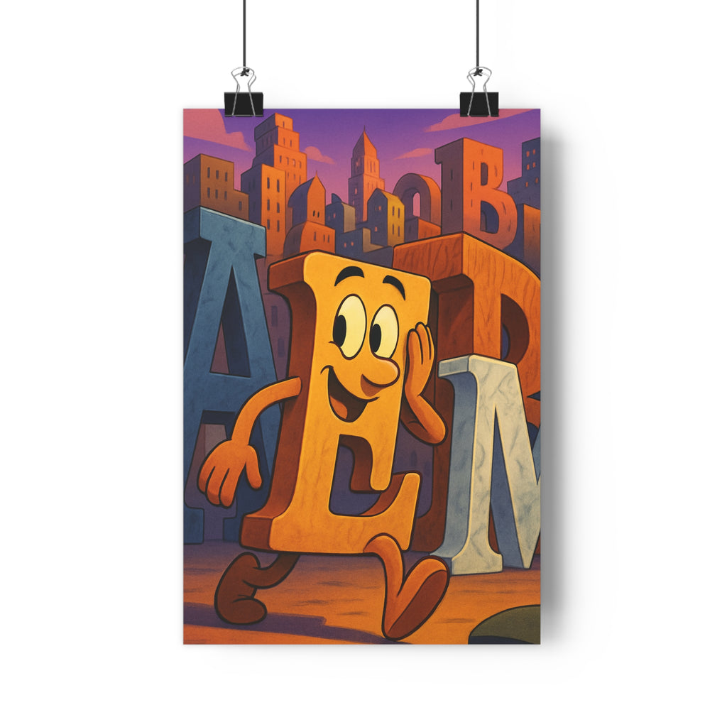 Poster décoratif cartoon vibrant orange bleu violet bureau ludique joyeux animé lettres fantaisie ambiance