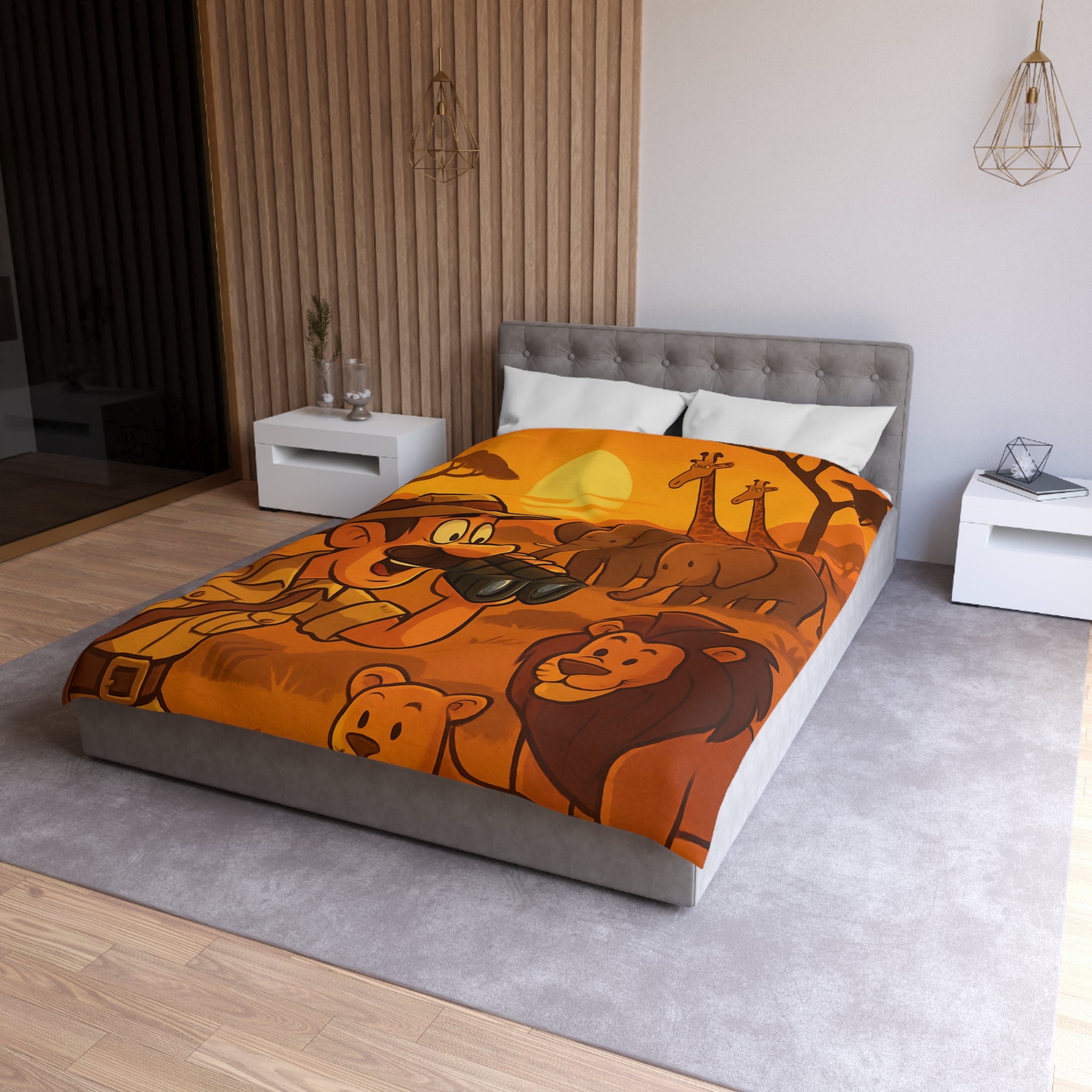 Housse de couette safari au coucher de soleil avec animaux d'Afrique pour enfants