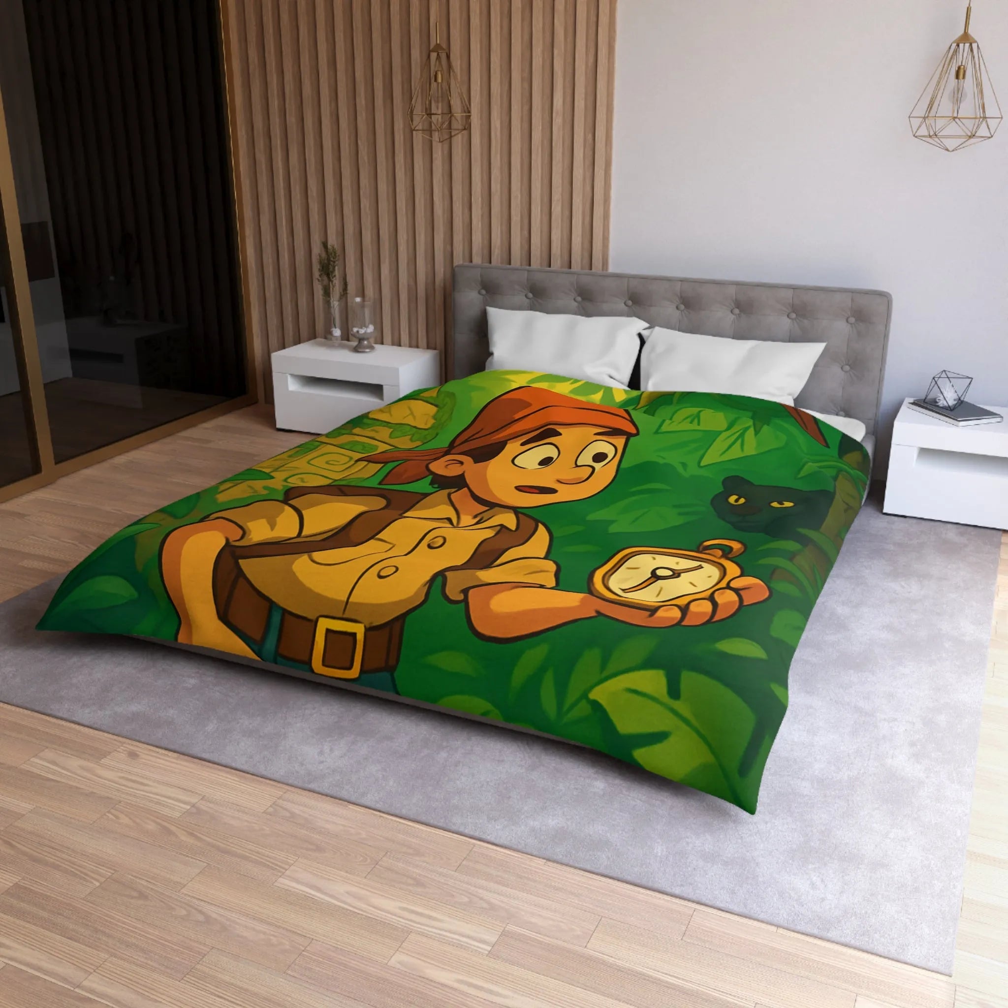 Exploration jungle animée avec boussole, perroquet, serpent et léopard pour chambre exotique