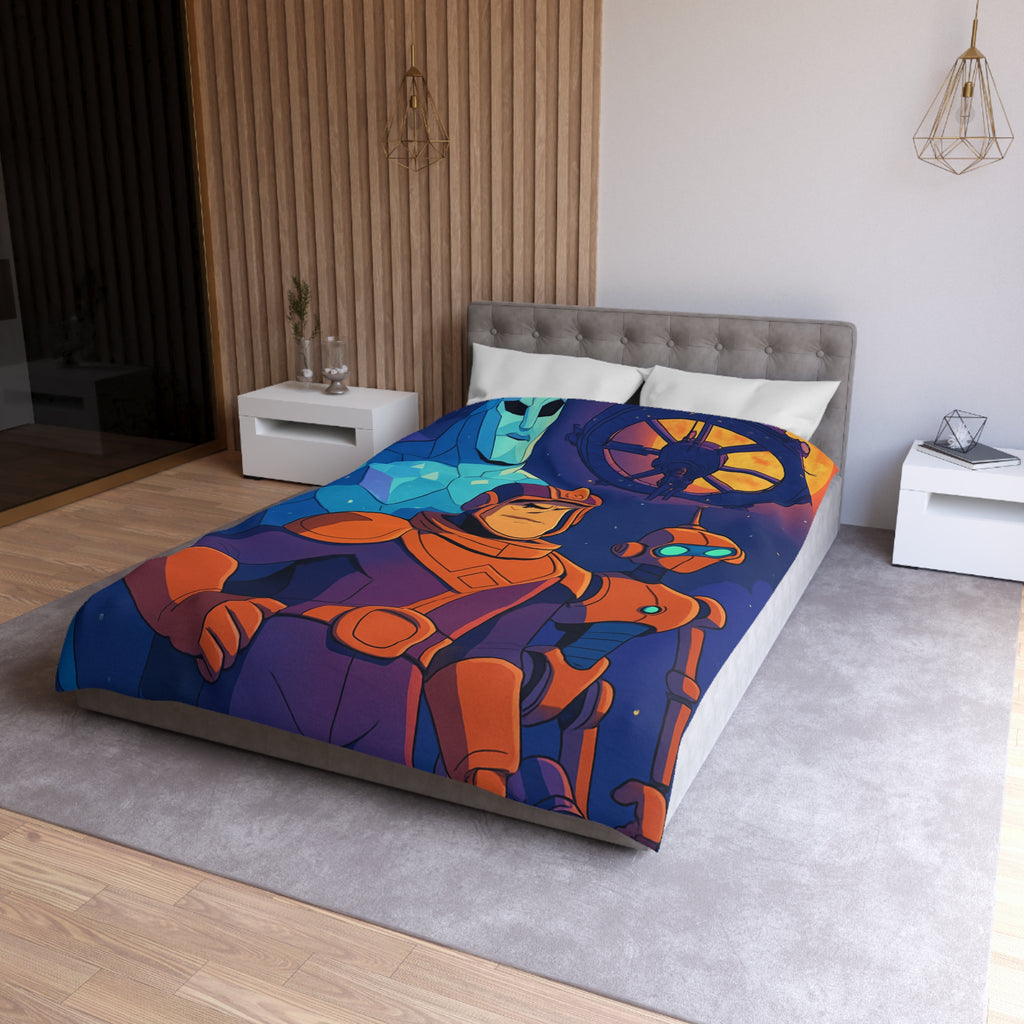 Housse de Couette Space Adventure: Héros, Robot et Alien Sous Lune Éclatante