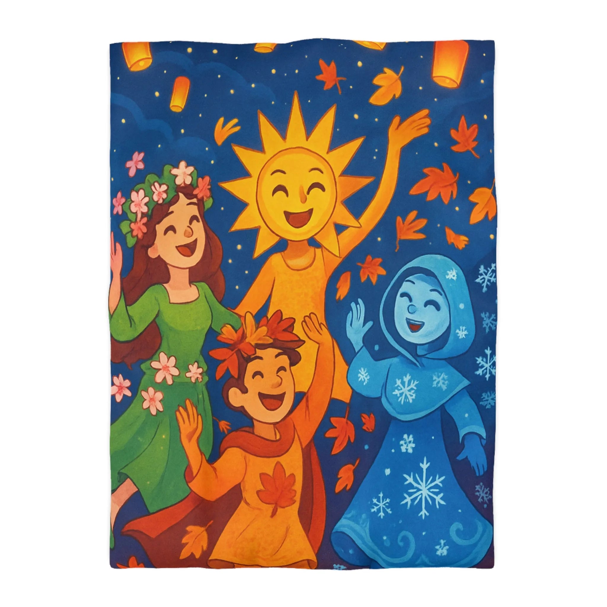 Housse de couette avec illustration festive des quatre saisons en harmonie colorée