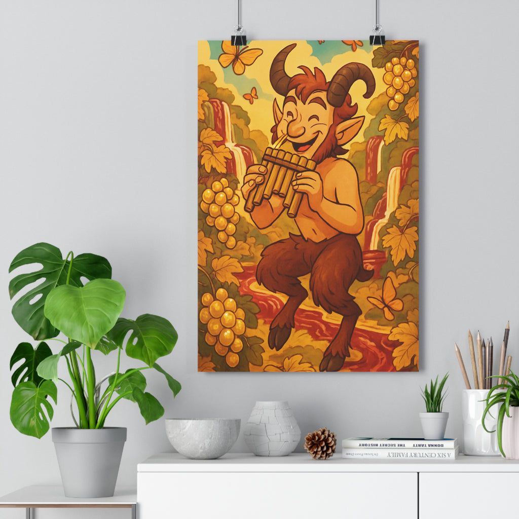 Poster décoratif fantaisie onirique pastel joyeux faune vignes salon chambre art mural paysage qualité