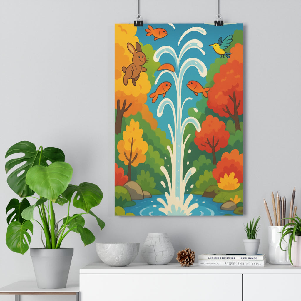 Poster décoratif fantaisie animée bleu joyeux enfant créatif nature 30x46 poisson qualité unique vibrant