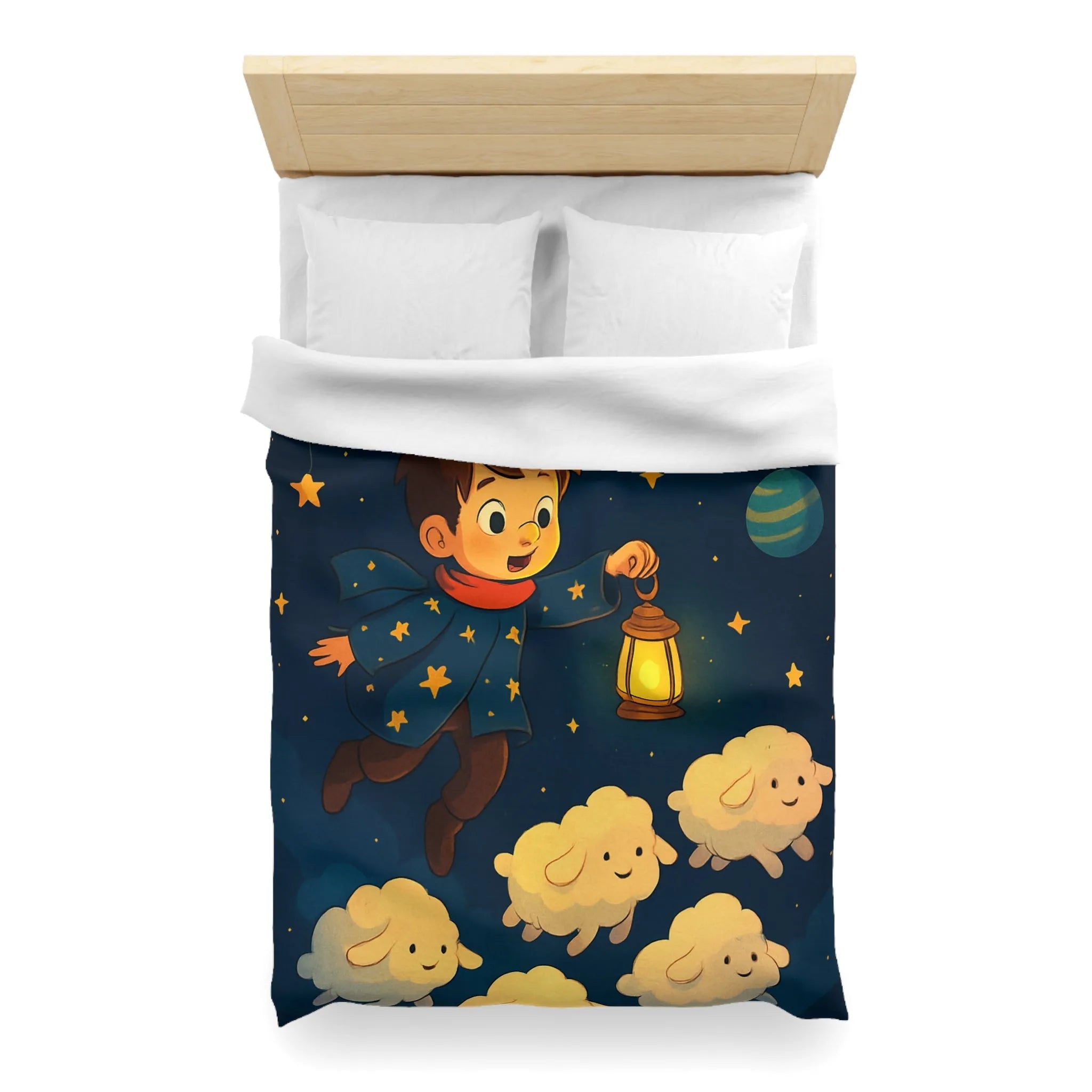 Housse de couette enfant rêveur avec étoiles, lune et moutons volants mignons