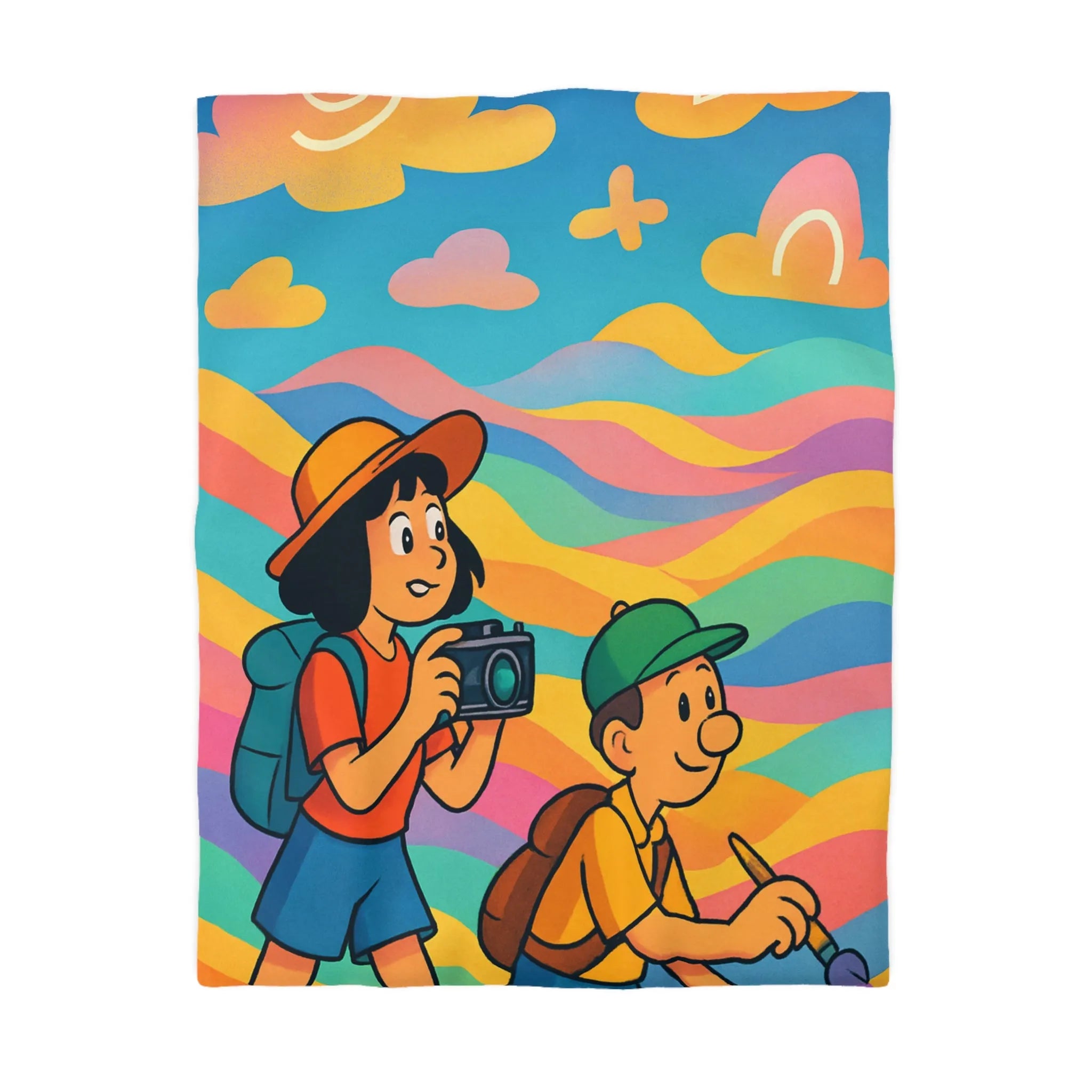 Housse de Couette Enfant avec Effet Arc-en-ciel et Motifs Oniriques Pleins de Couleurs