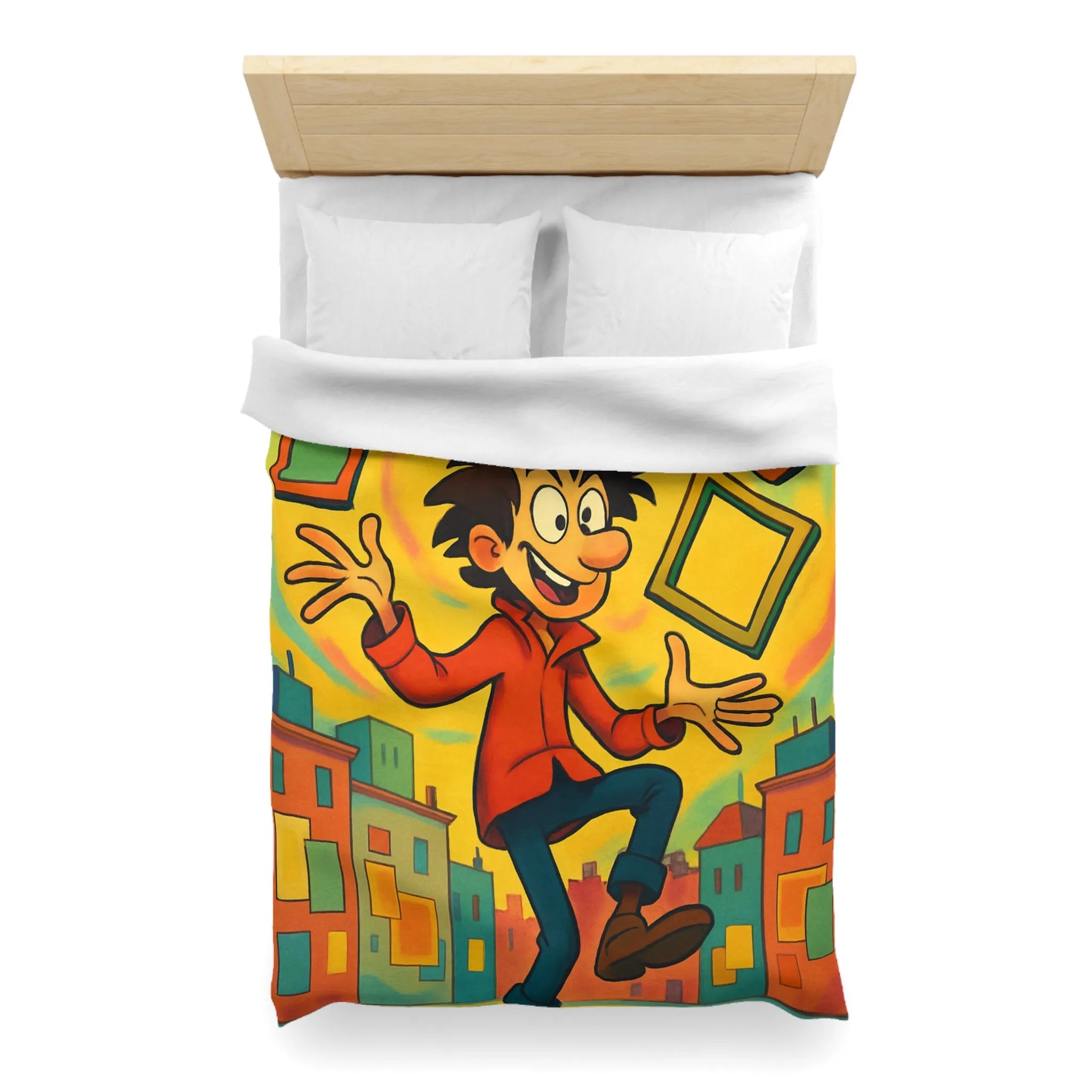 Housse de Couette Dynamique avec Illustration d'Énergie Vibrante et Cadres Géométriques Colorés