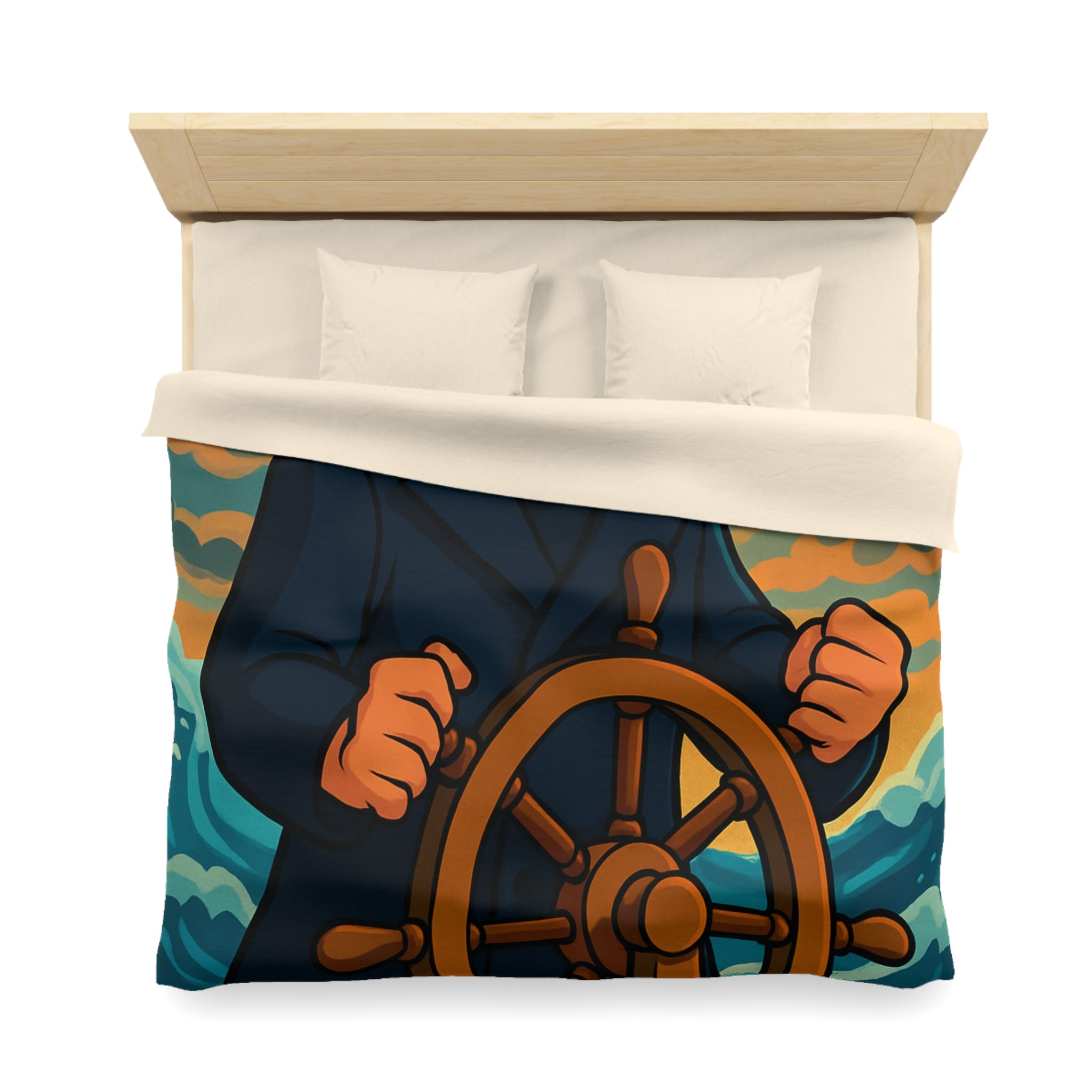 Housse de couette motif marin : capitaine courageux naviguant tempête en mer déchaînée