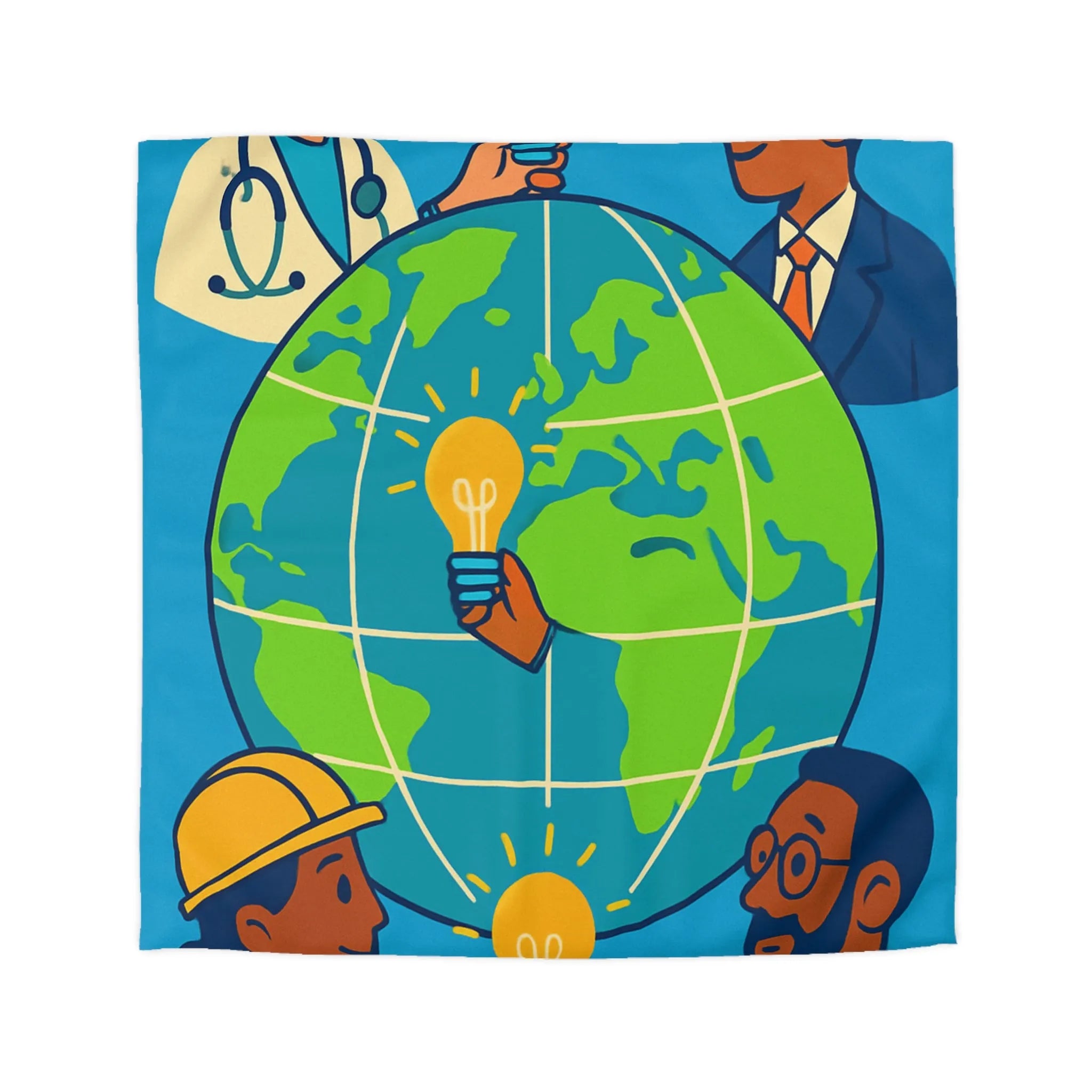 Housse de couette innovante avec globe, diversité et ampoules lumineuses pour un monde uni