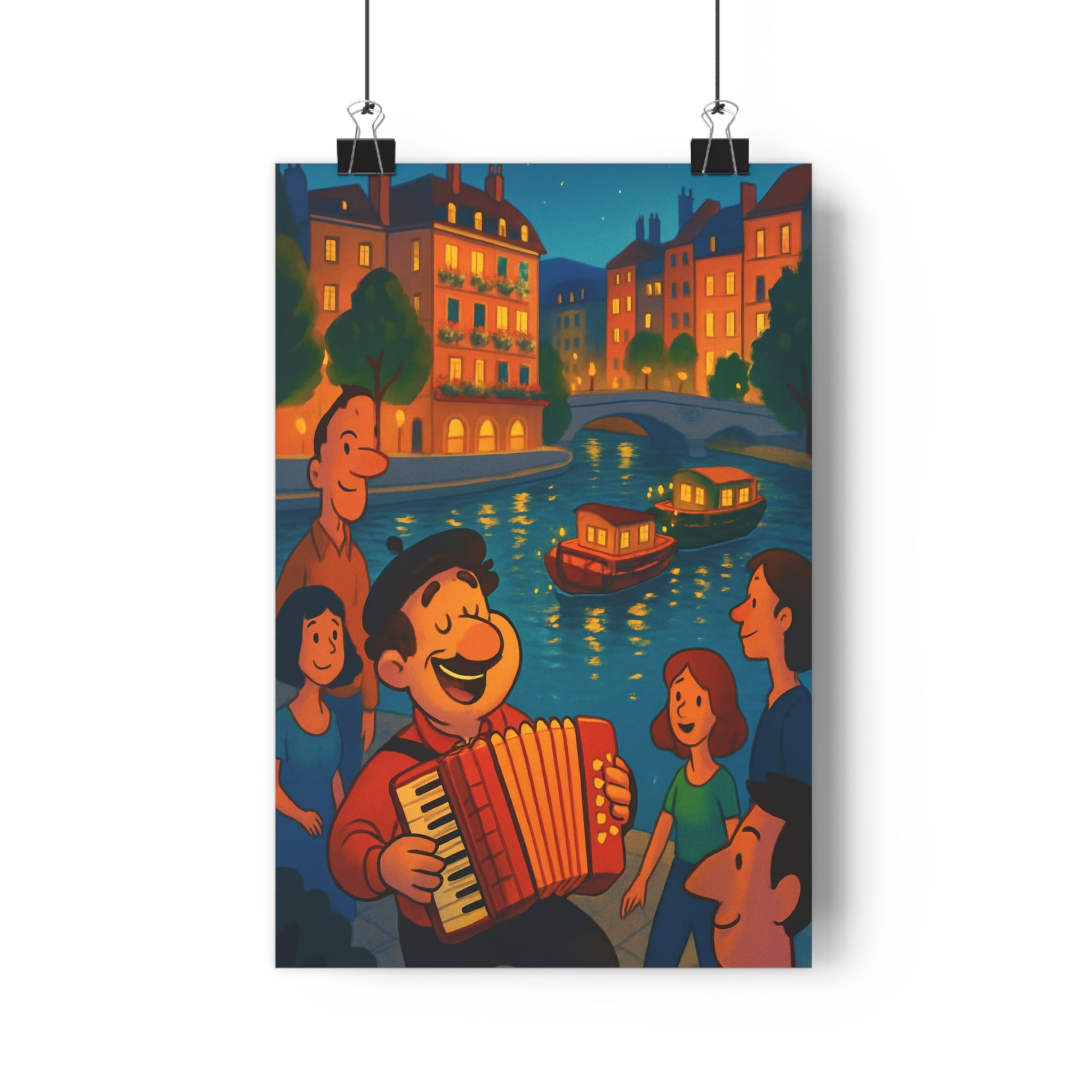 Poster décoratif coloré dessin animé joyeux nocturne salon chambre musique quai ville lumineux qualité