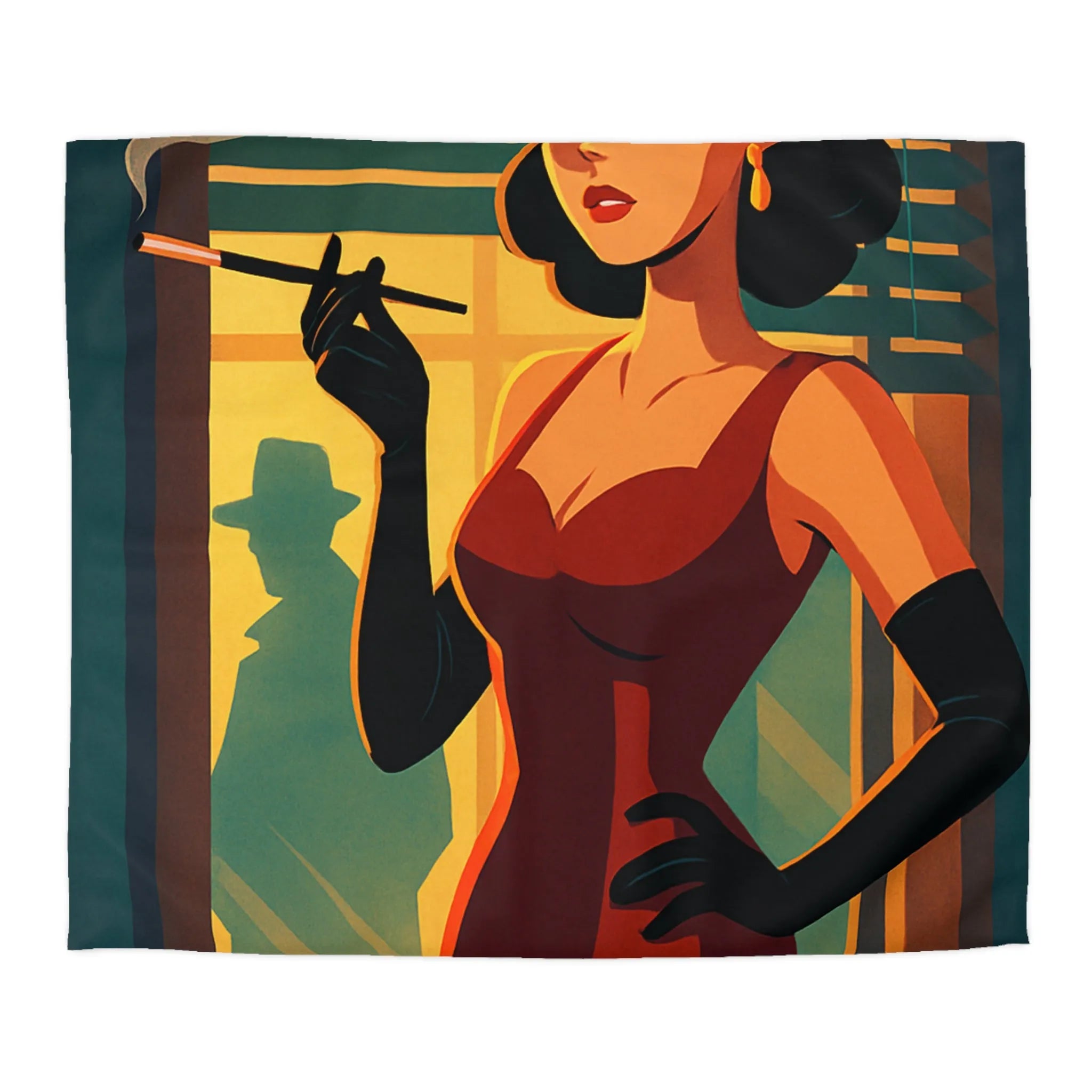 Élégance rétro avec femme fatale smoking pour ambiance nocturne mystérieuse en rouge profond