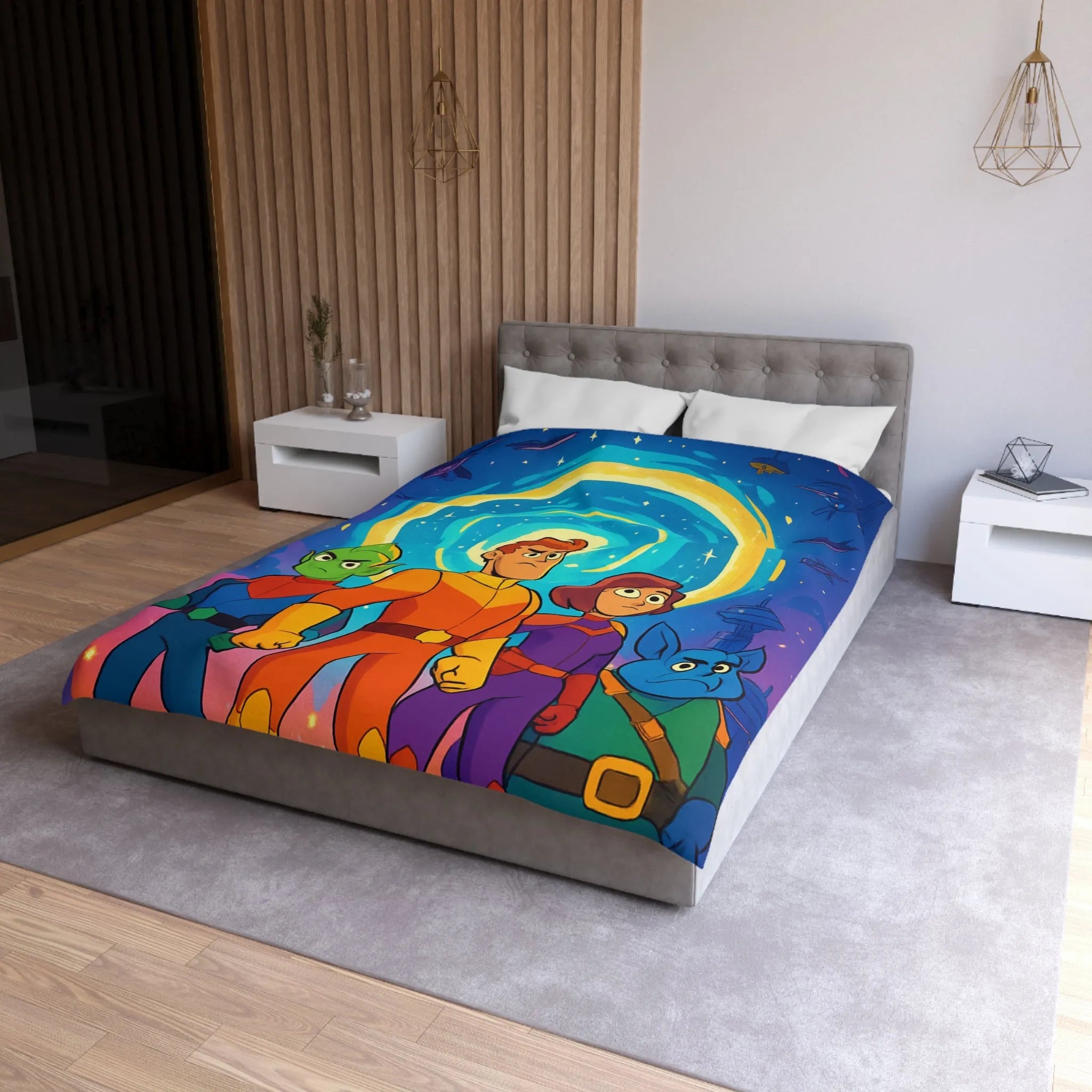 Housse de Couette Animée avec Héros Intergalactiques et Portail Éclairé pour Chambre Enfant