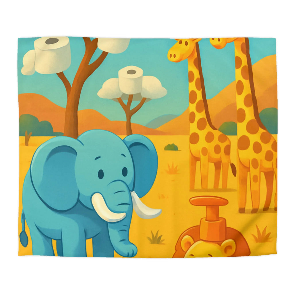 Animaux de Savane Joueurs avec Arbres à Rouleaux pour Housse de Couette Enfant Unique