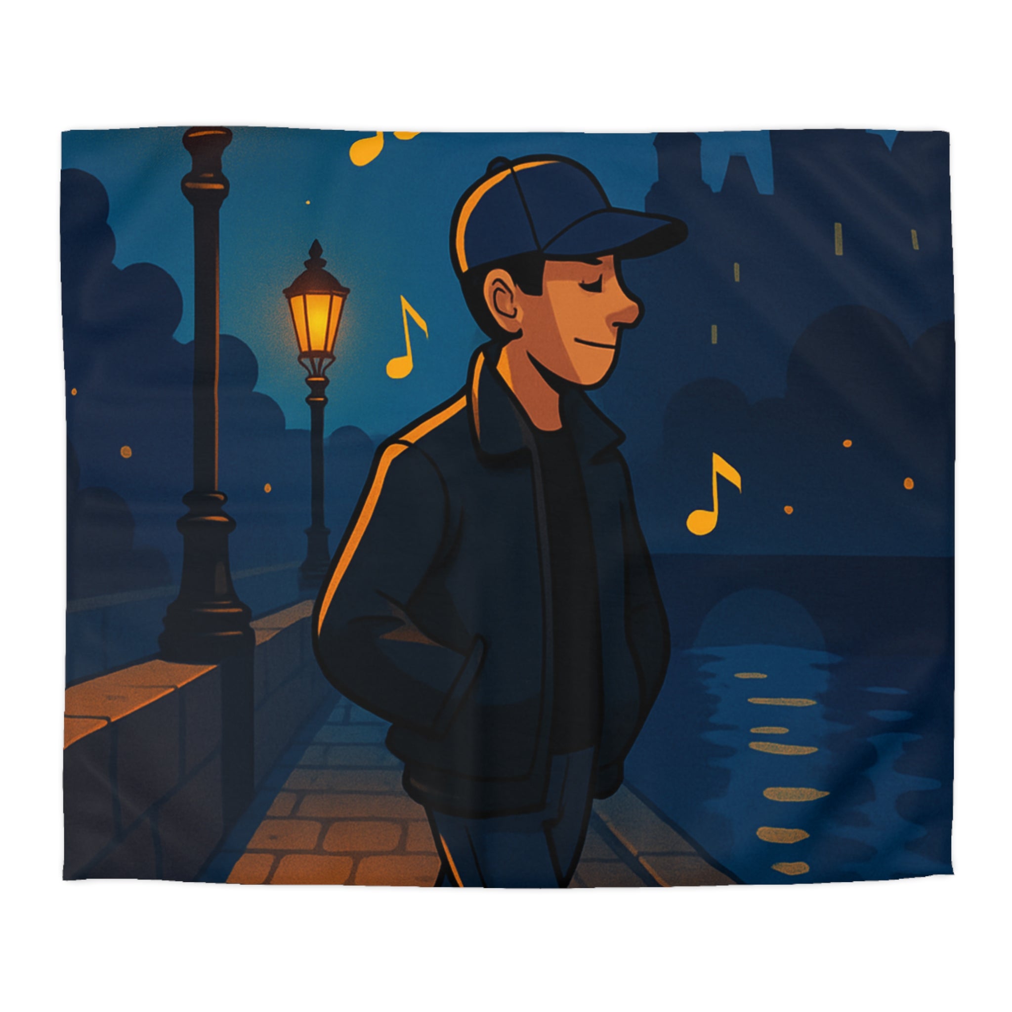 Housse de couette urbaine éclairée, promenade nocturne musicale sur pont éclairé