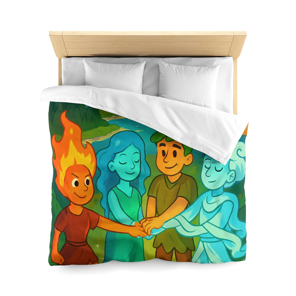 Housse de Couette Nature Enchantée avec Éléments Terre, Feu, Air et Eau Unifiés