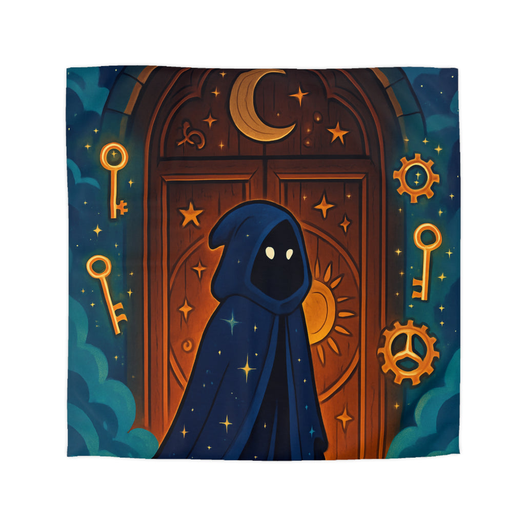 Housse de couette mystique avec capuche étoilée, porte magique et clés dorées