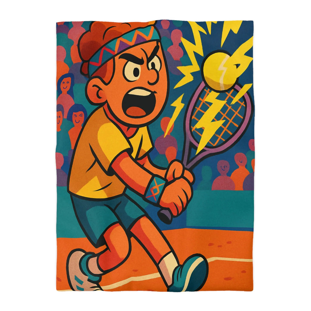 Housse de couette enfantine avec joueur de tennis énergique et balle électrisante en action