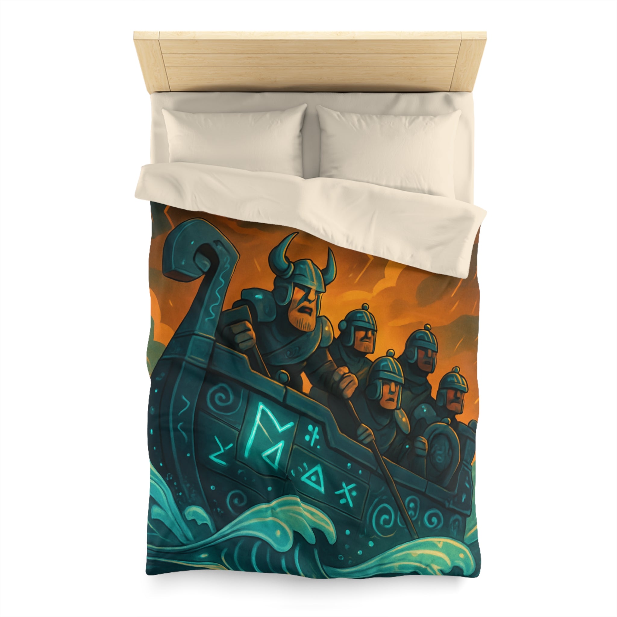 Housse de Couette Motif Vikings en Bateau sous Orage Céleste Féroce et Saisissant