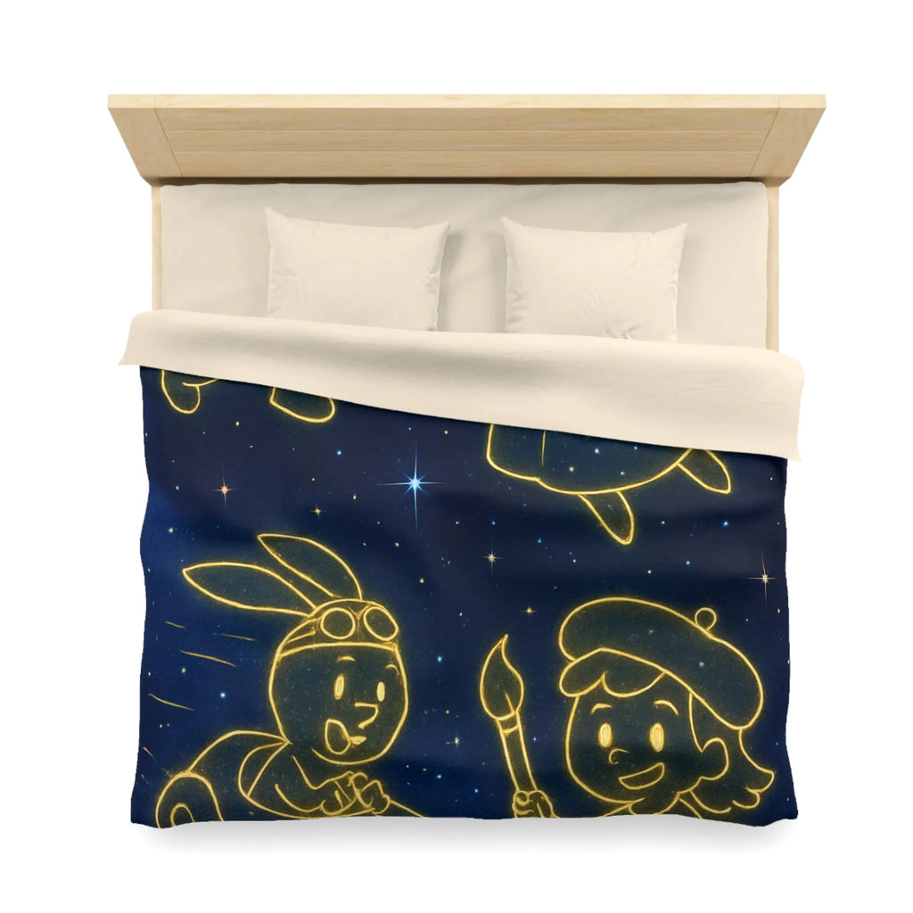 Housse de Couette Enfant Cosmos avec Constellations Astronautes Princesse Lapin Artiste