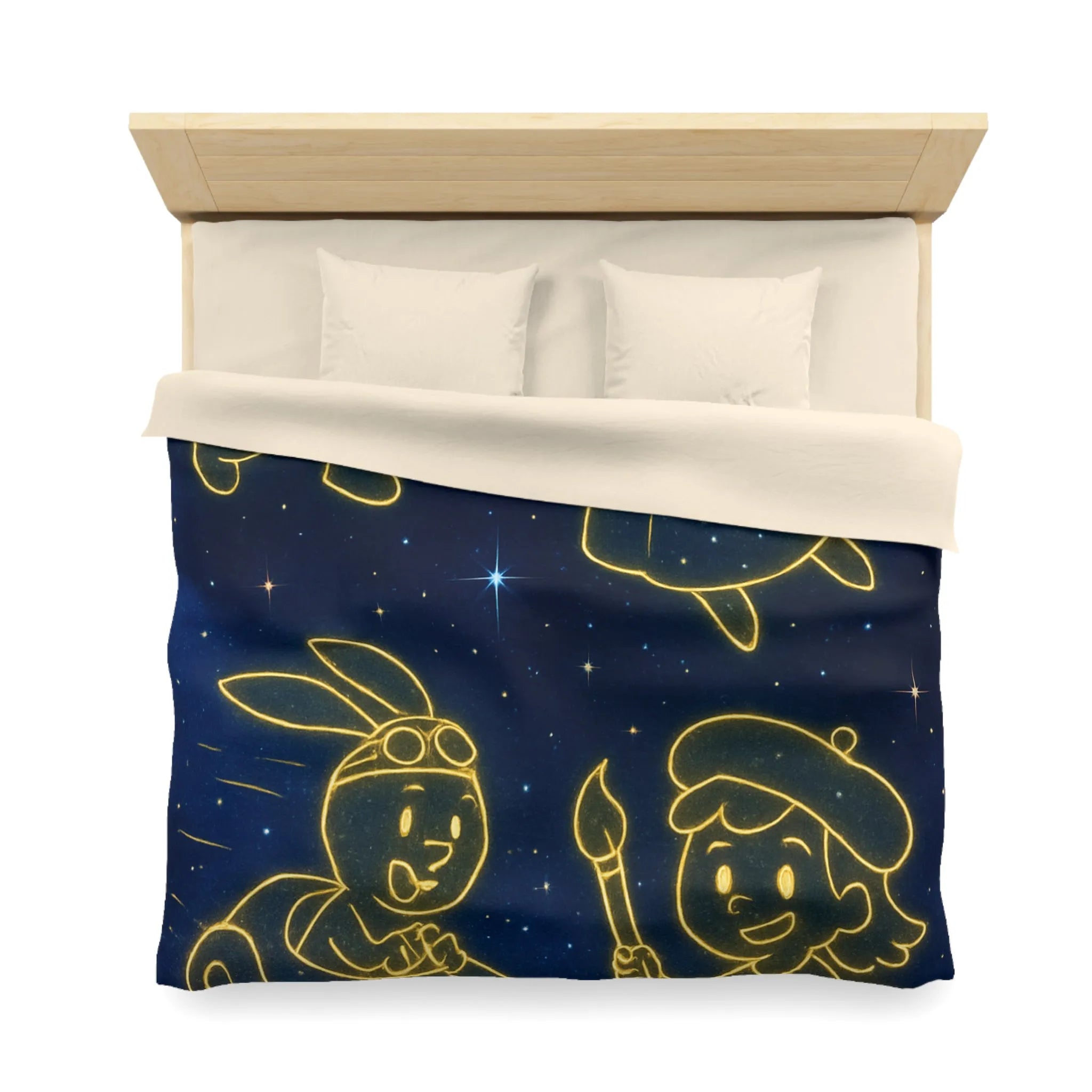 Housse de Couette Enfant Cosmos avec Constellations Astronautes Princesse Lapin Artiste