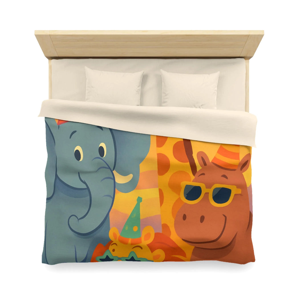 Housse de couette enfantine avec animaux de safari festifs et chapeaux colorés en fête