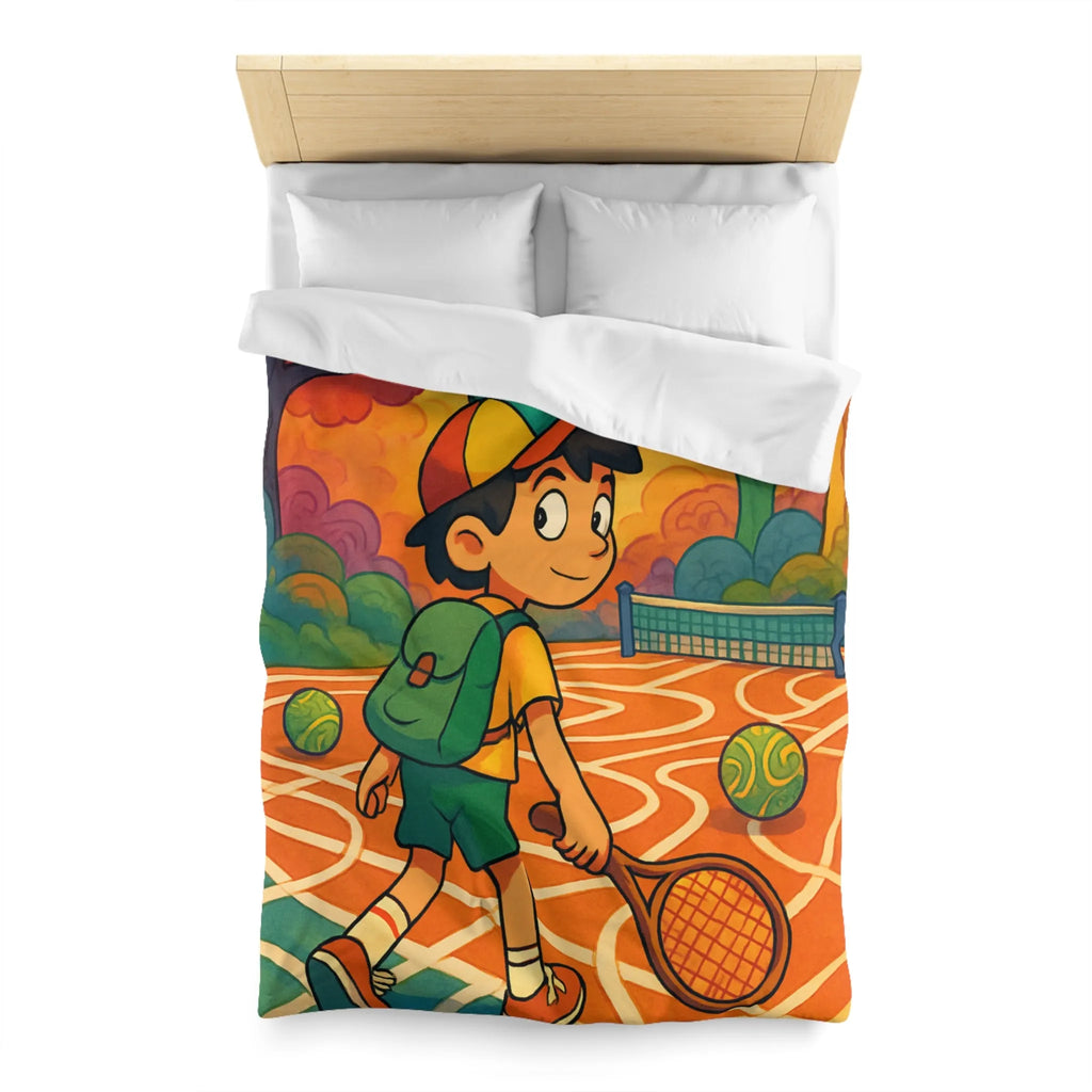 Housse de couette enfant avec motif joueur de tennis dans parc coloré joyeux