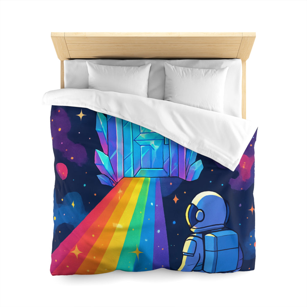Housse de couette rêve cosmique : astronaute, porte de cristal et univers coloré