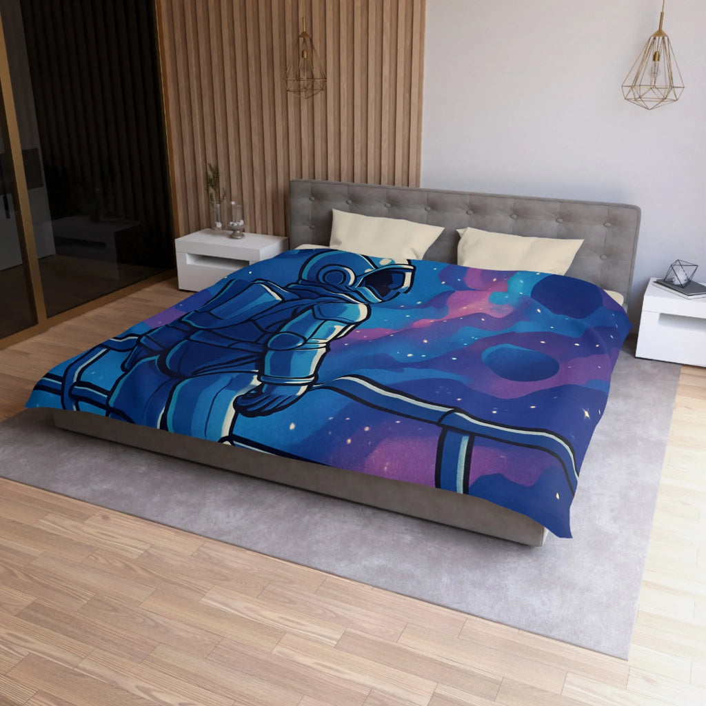 Housse de couette design astronaute contemplant galaxies et planètes dans l'espace infini