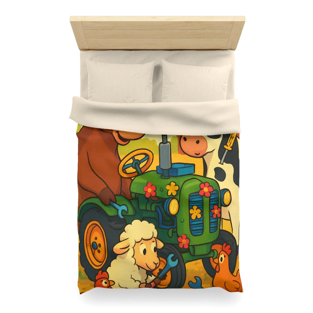 Housse de couette colorée avec animaux amusants à la ferme et tracteur ludique