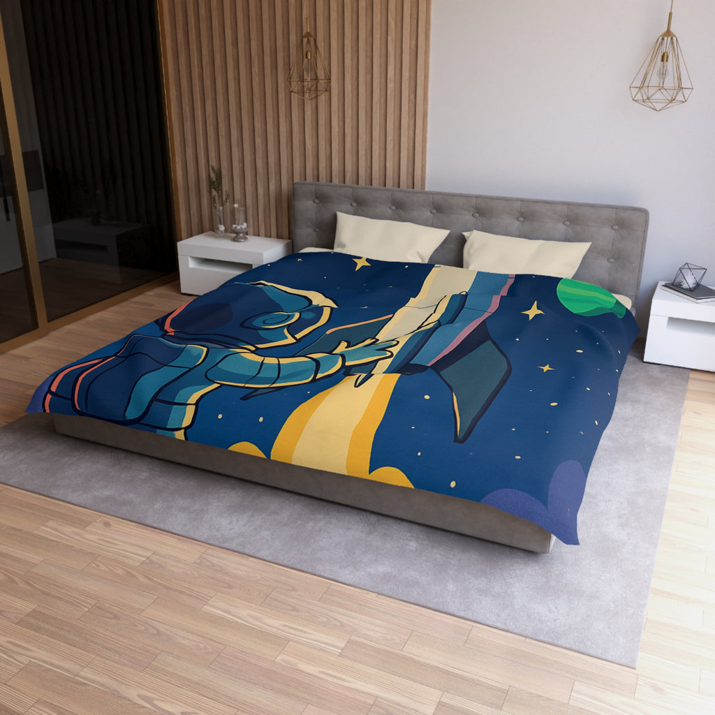 Housse de couette pour enfant avec design astronaute et fusée colorée dans l'espace