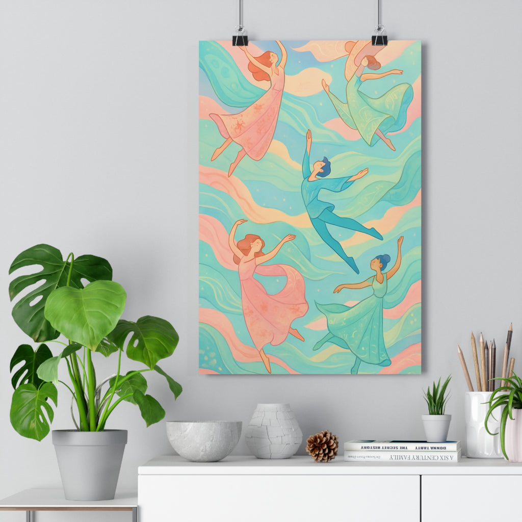 Poster décoratif soie rose bleu vert éthéré onirique chambre salon détente 30x46 format qualité